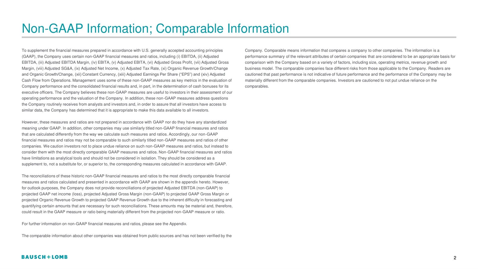 non information comparable information | Bausch+Lomb