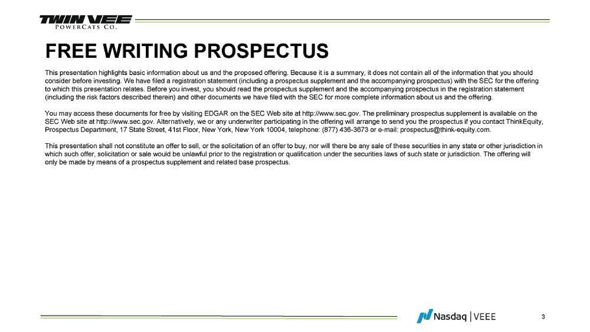 free writing prospectus | Twin Vee PowerCats