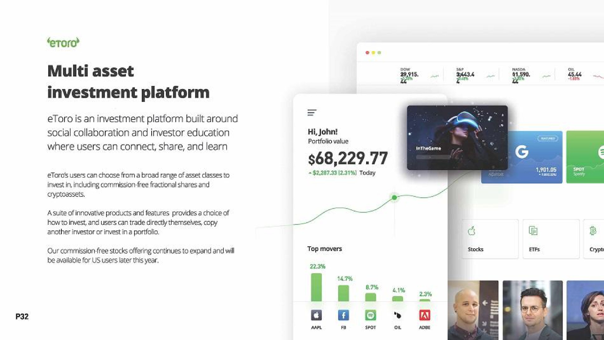 asset investment platform is an investment platform built around social collaboration and investor education where users can connect share and learn i | eToro