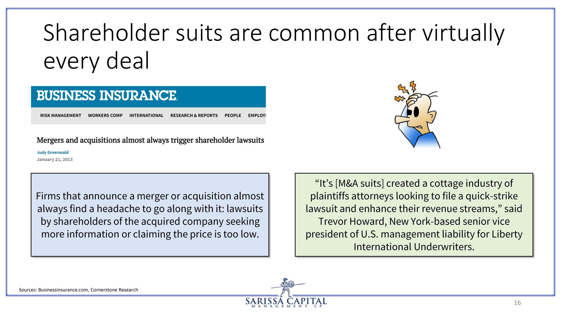 shareholder suits are common after virtually every deal | Sarissa Capital