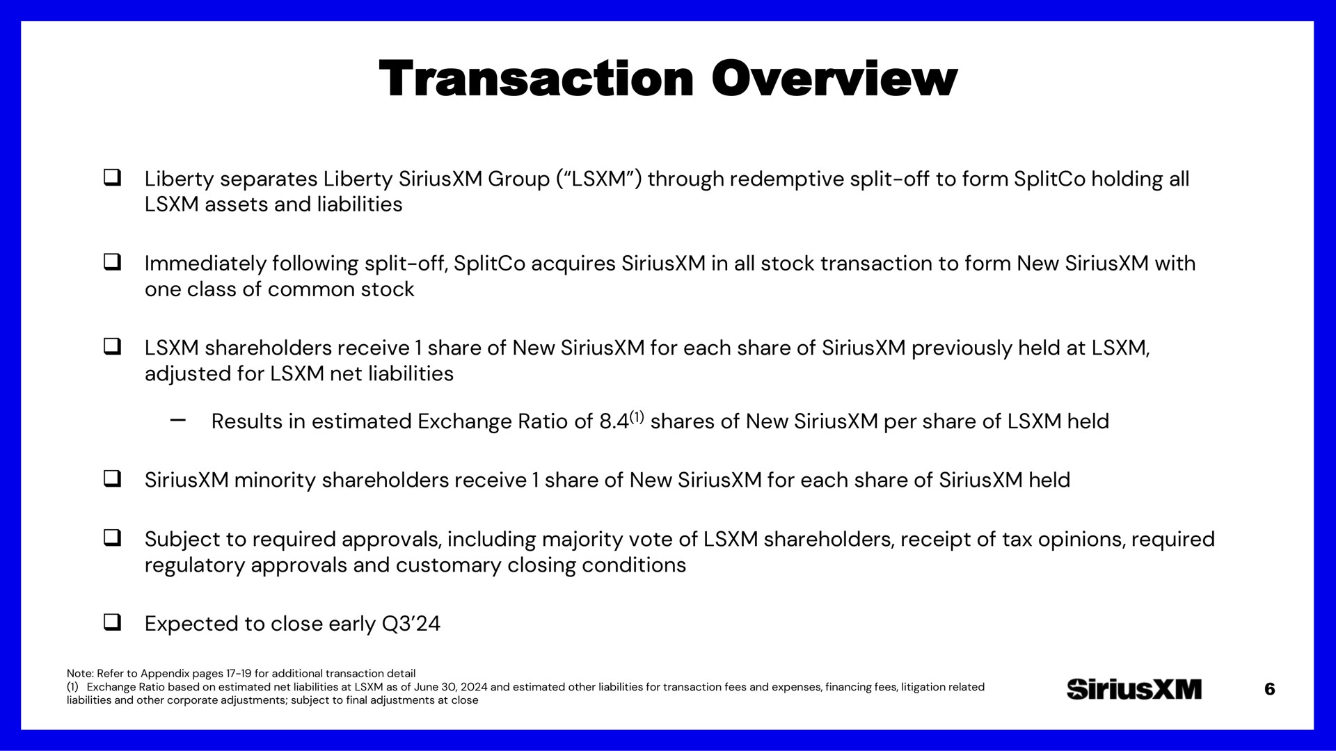 transaction overview | SiriusXM