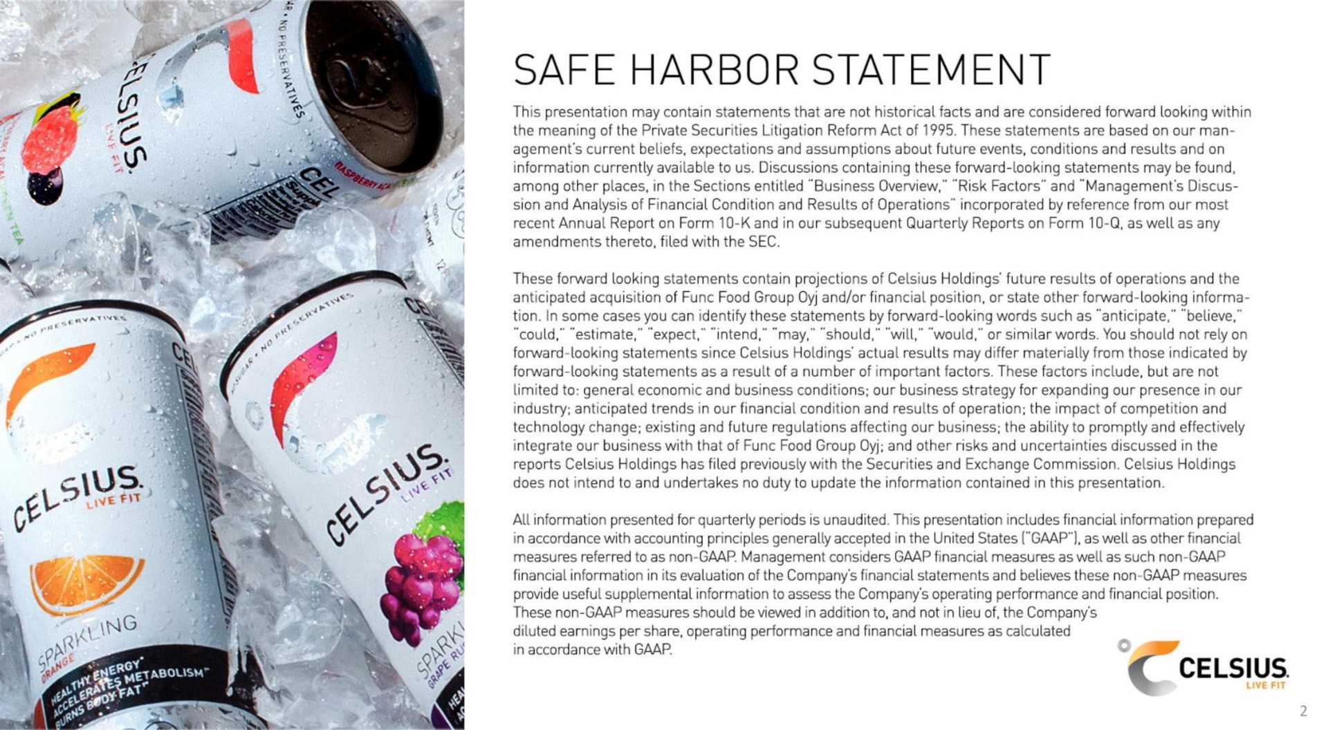safe harbor statement a | Celsius Holdings