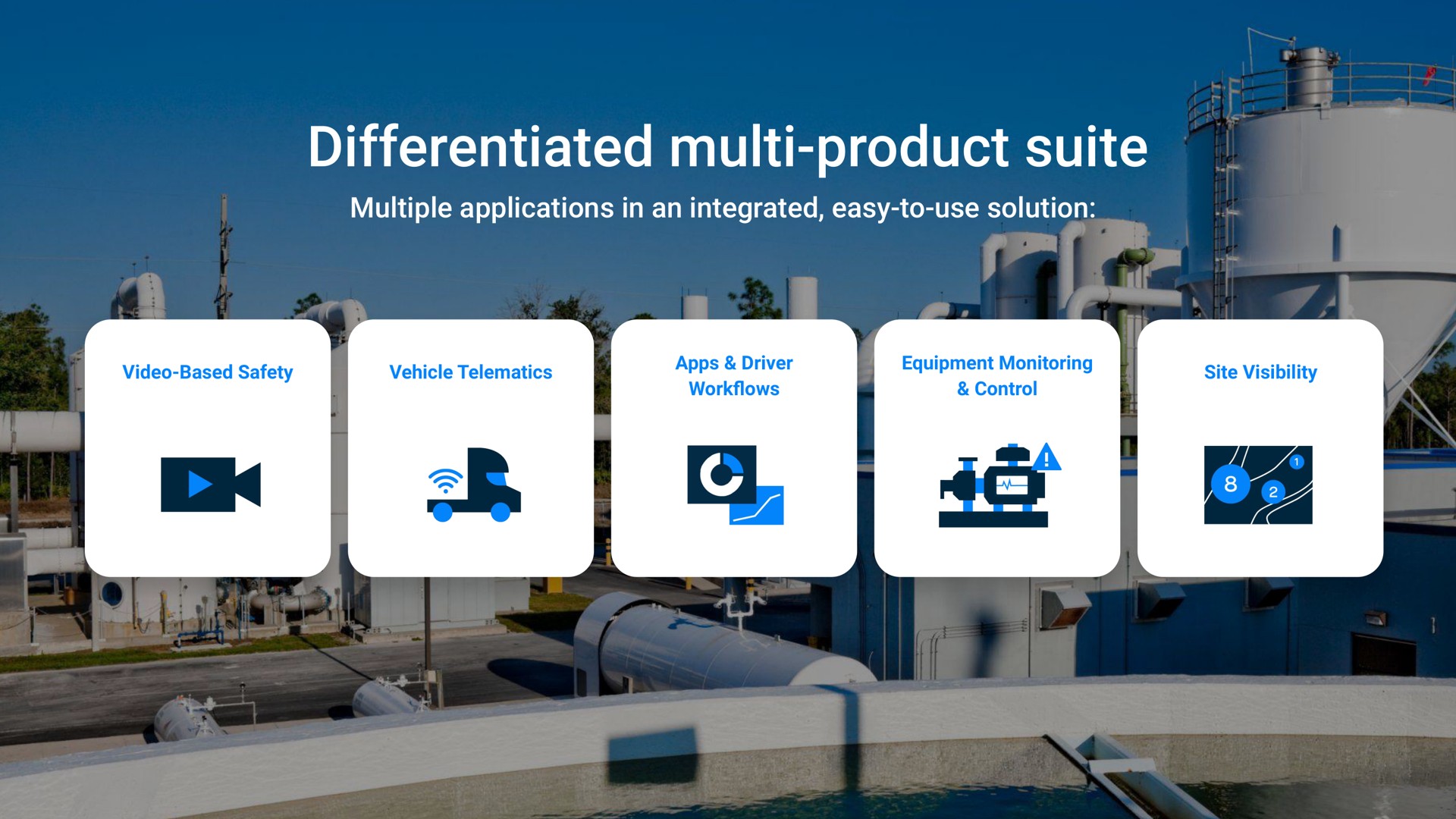 differentiated product suite multiple applications in an integrated easy to use solution video based safety vehicle driver work equipment monitoring control site visibility | Samsara