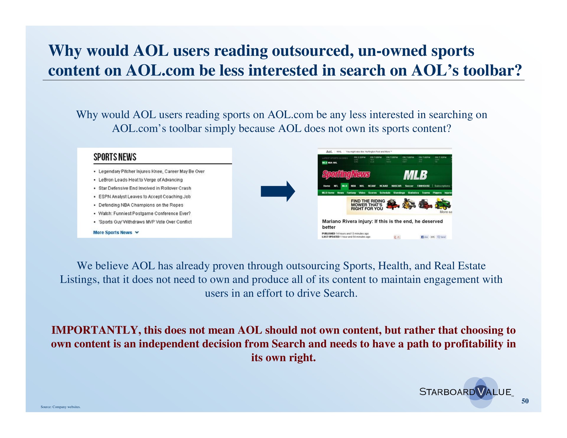 why would users reading owned sports content on be less interested in search on | Starboard Value