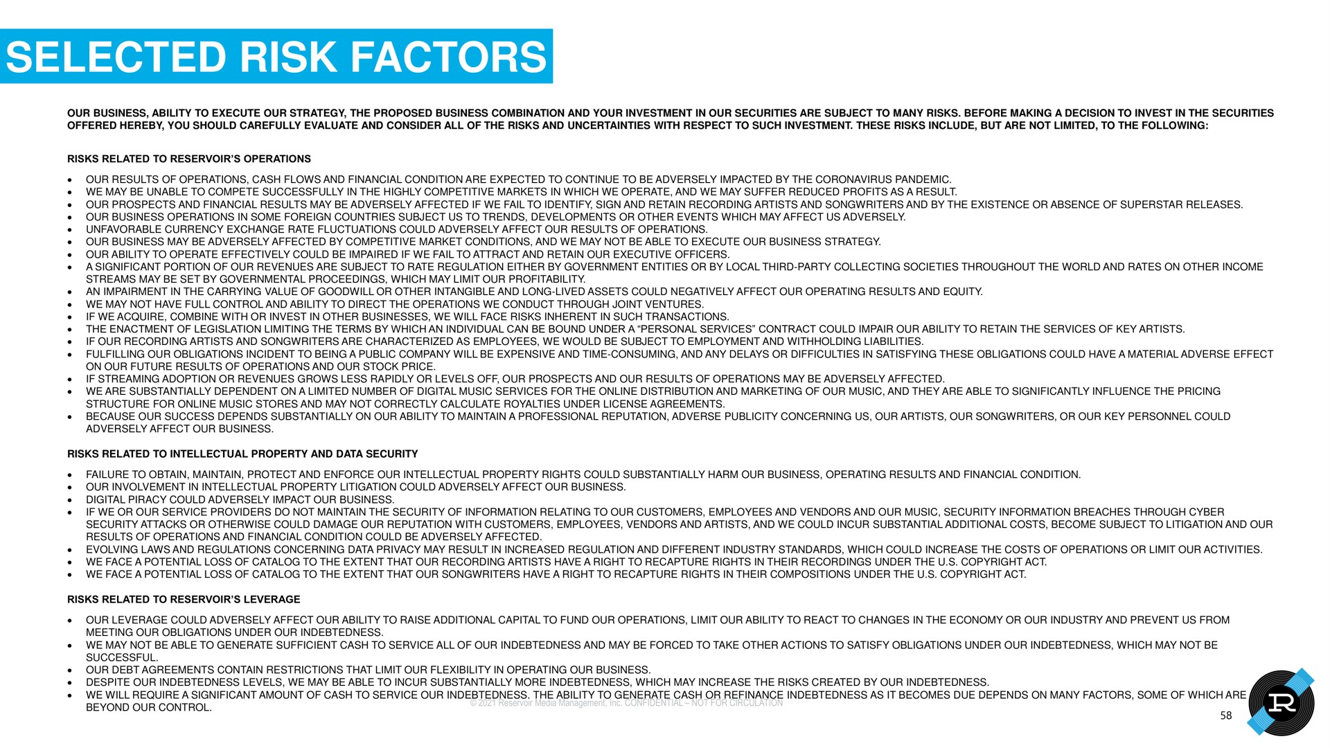 selected risk factors | Reservoir