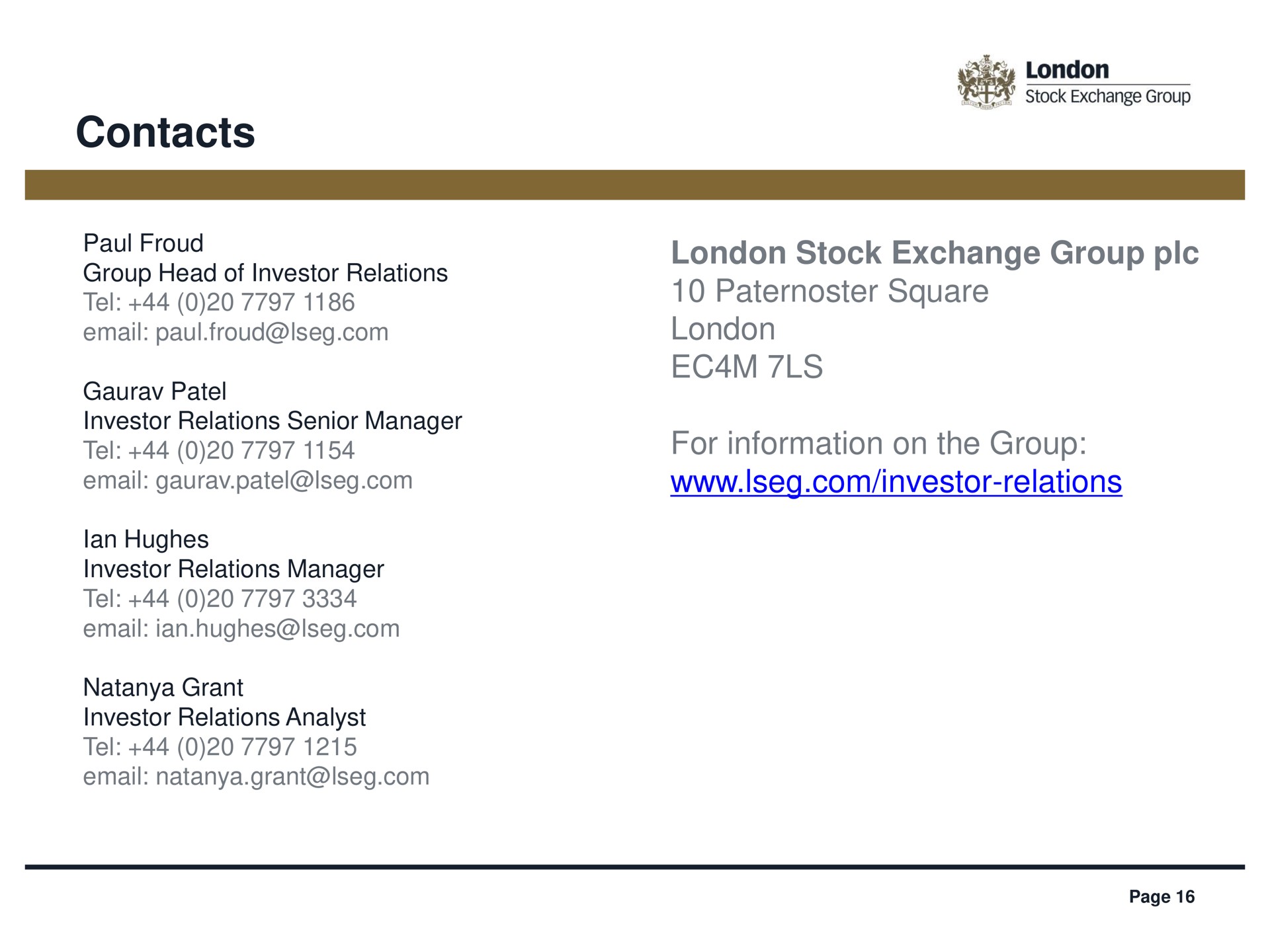 contacts square | LSE