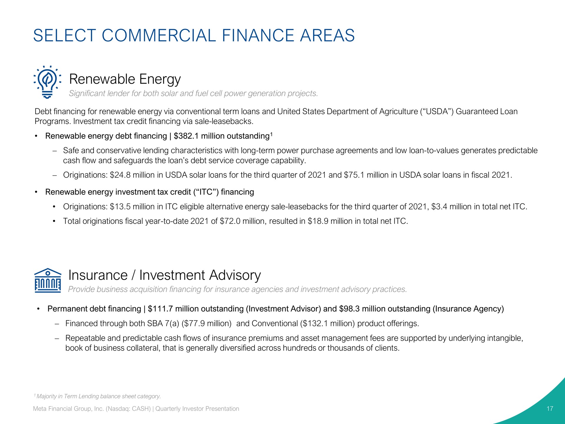 select commercial finance areas renewable energy insurance investment advisory | Pathward Financial