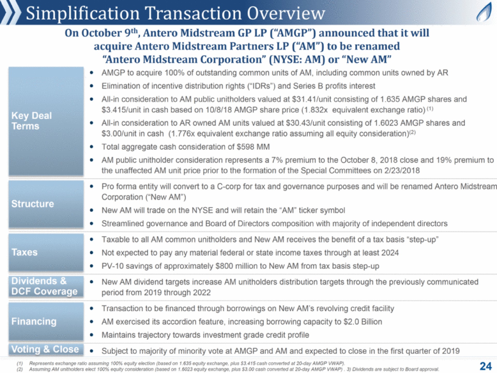 simplification transaction overview on midstream announced that it will | Antero Midstream Partners