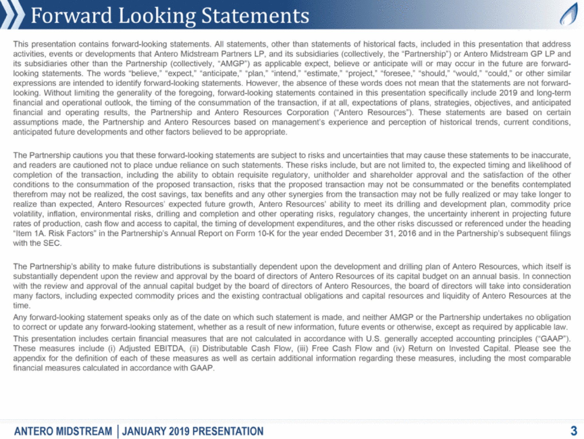 forward looking statements a | Antero Midstream Partners