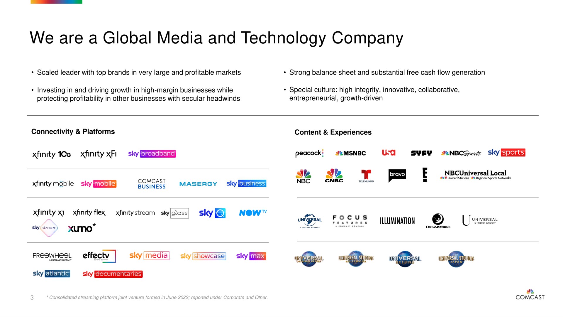we are a global media and technology company sky shy | Comcast
