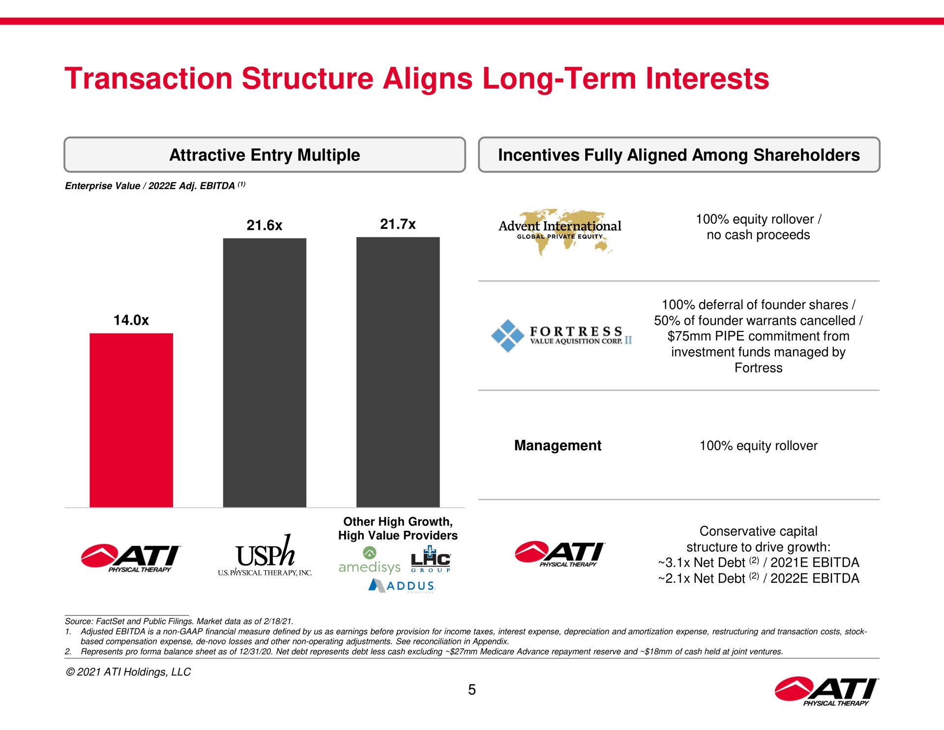 transaction structure aligns long term interests | ATI Physical Therapy