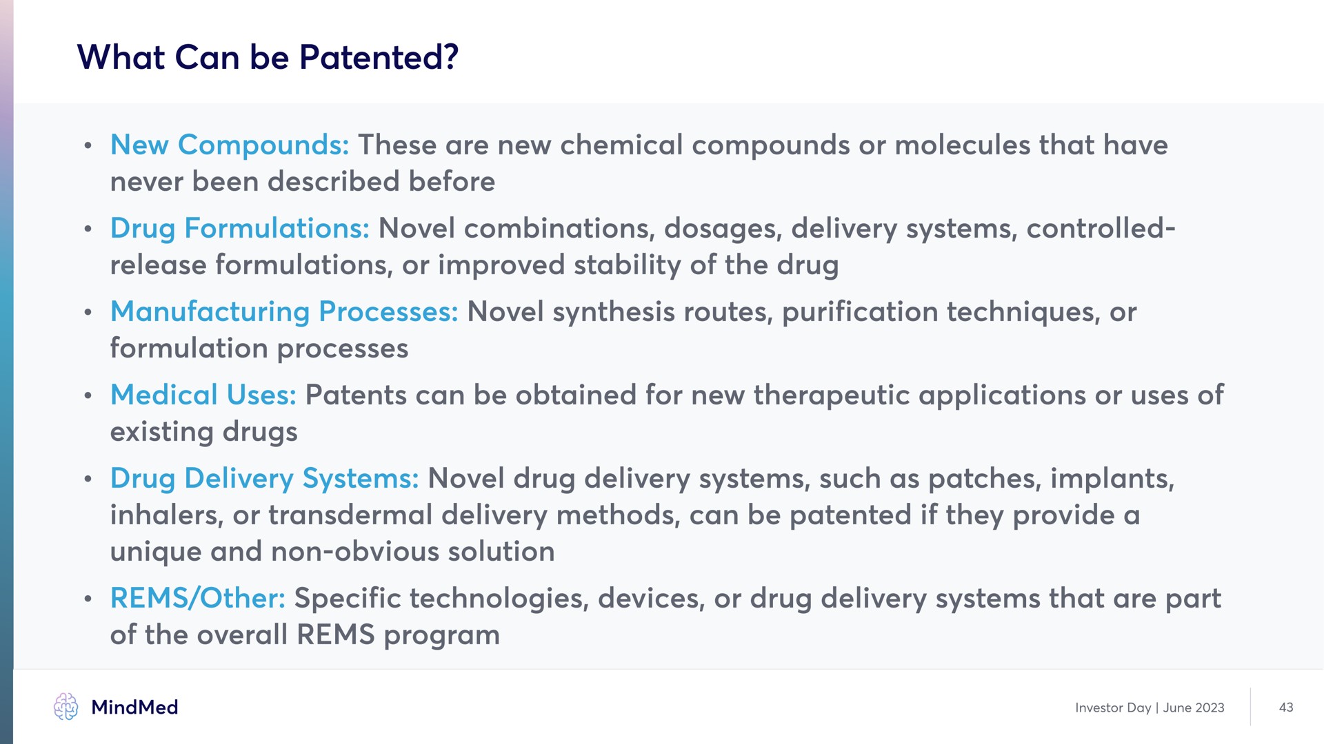 what can be patented | MindMed