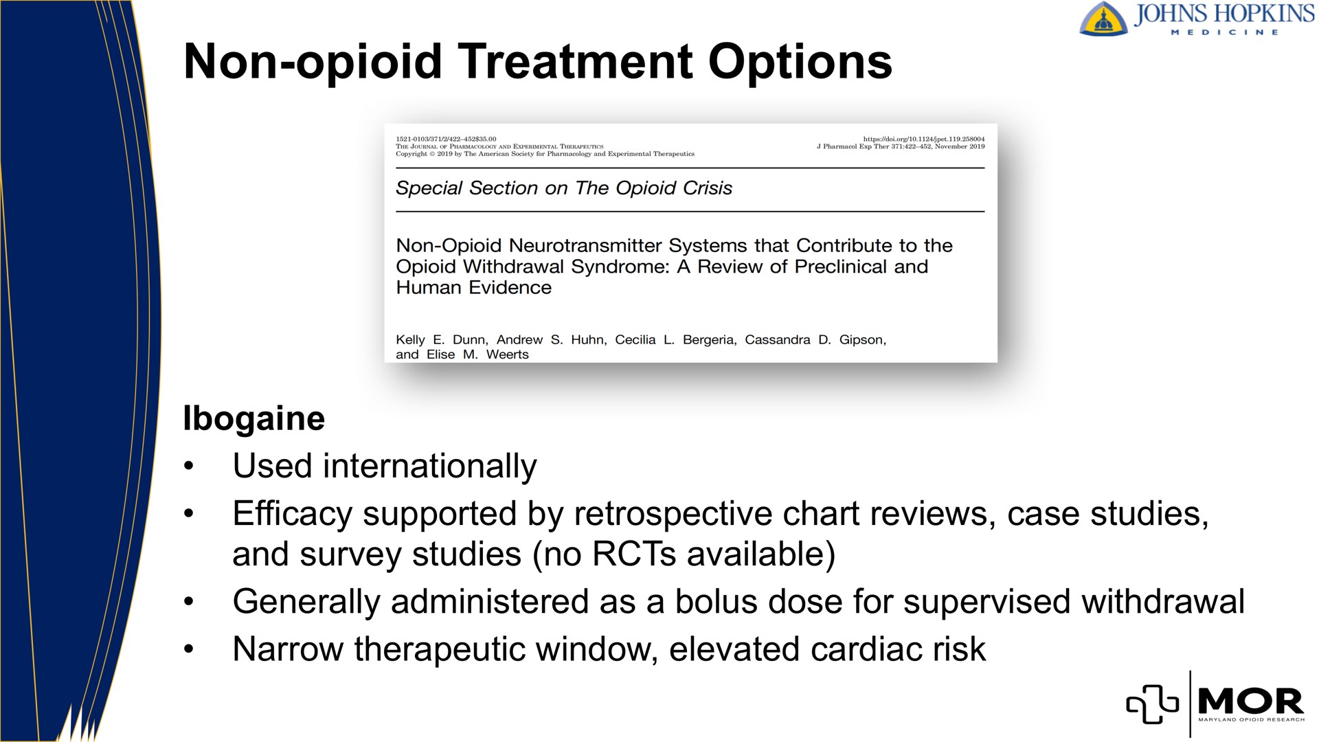 non treatment options used internationally efficacy supported by retrospective chart reviews case studies and survey studies no available generally administered as a bolus dose for supervised withdrawal narrow therapeutic window elevated cardiac risk | MindMed