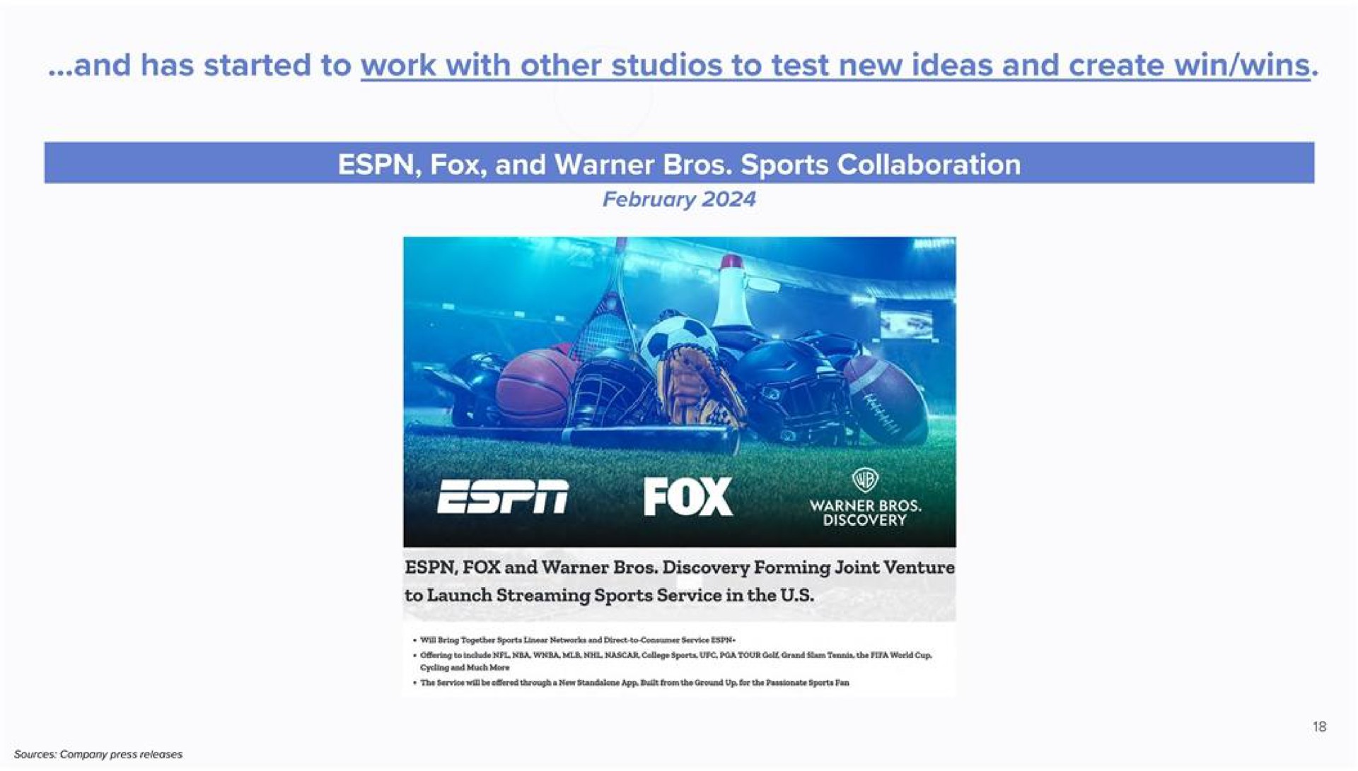 and has started to work with other studios to test new ideas and create win wins fox and wet sports | ValueAct Capital