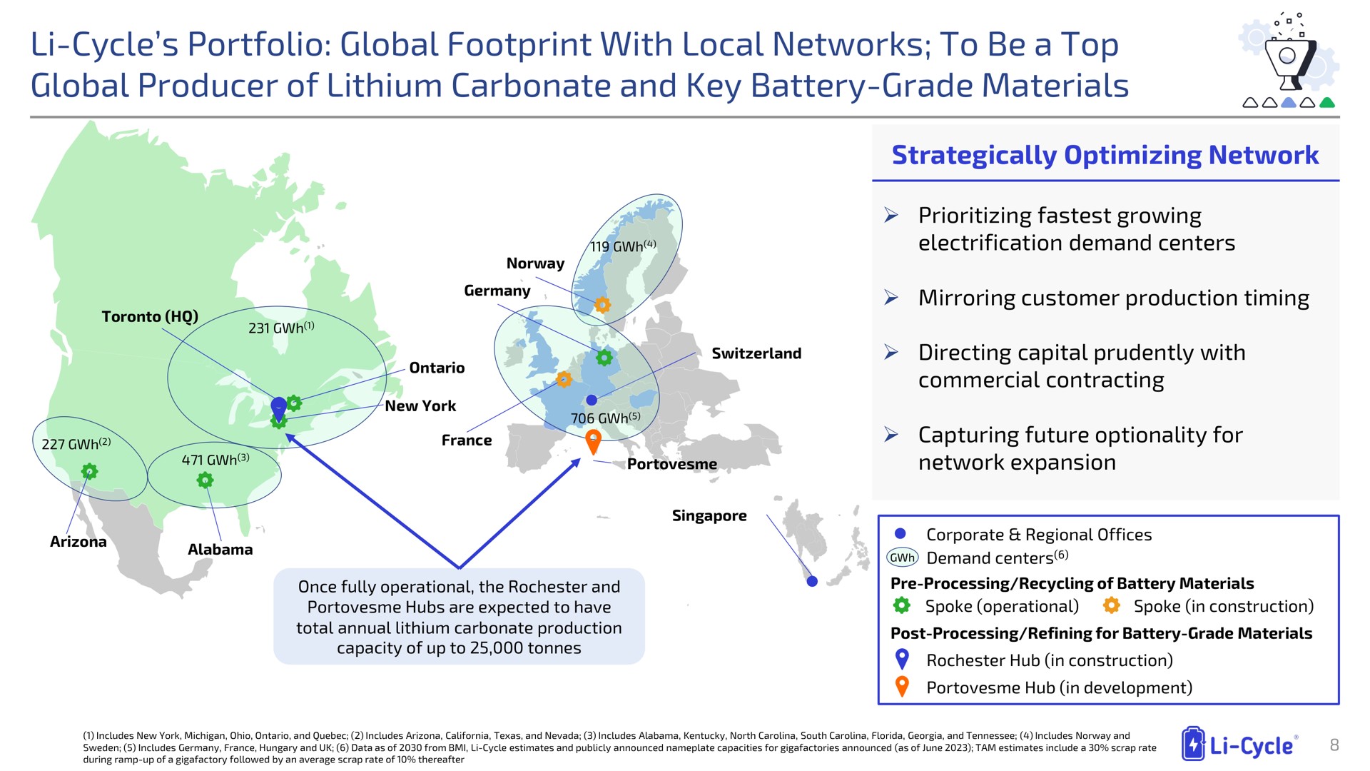 cycle portfolio global footprint with local networks to be a top global producer of lithium carbonate and key battery grade materials | Li-Cycle