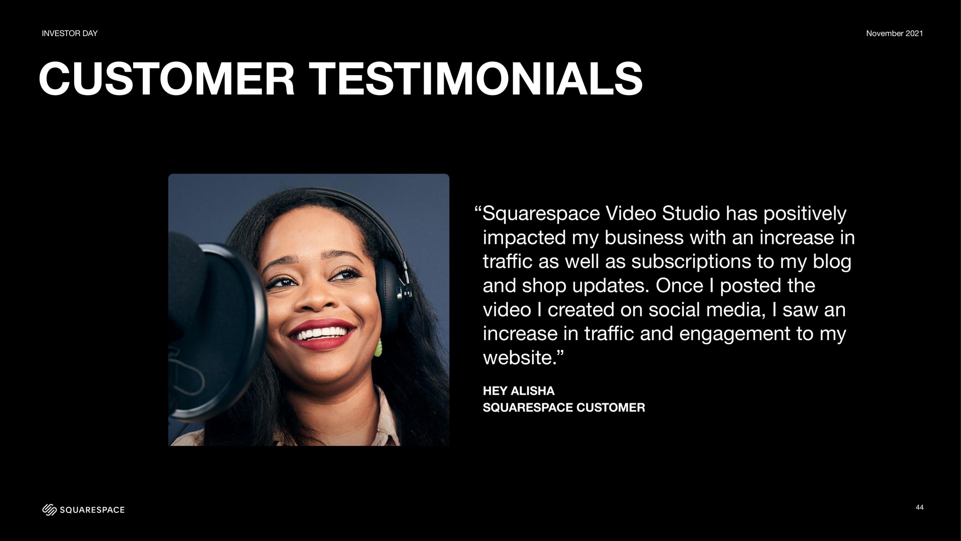 customer testimonials video studio has positively impacted my business with an increase in tra as well as subscriptions to my and shop updates once i posted the video i created on social media i saw an increase in tra and engagement to my traffic traffic | Squarespace