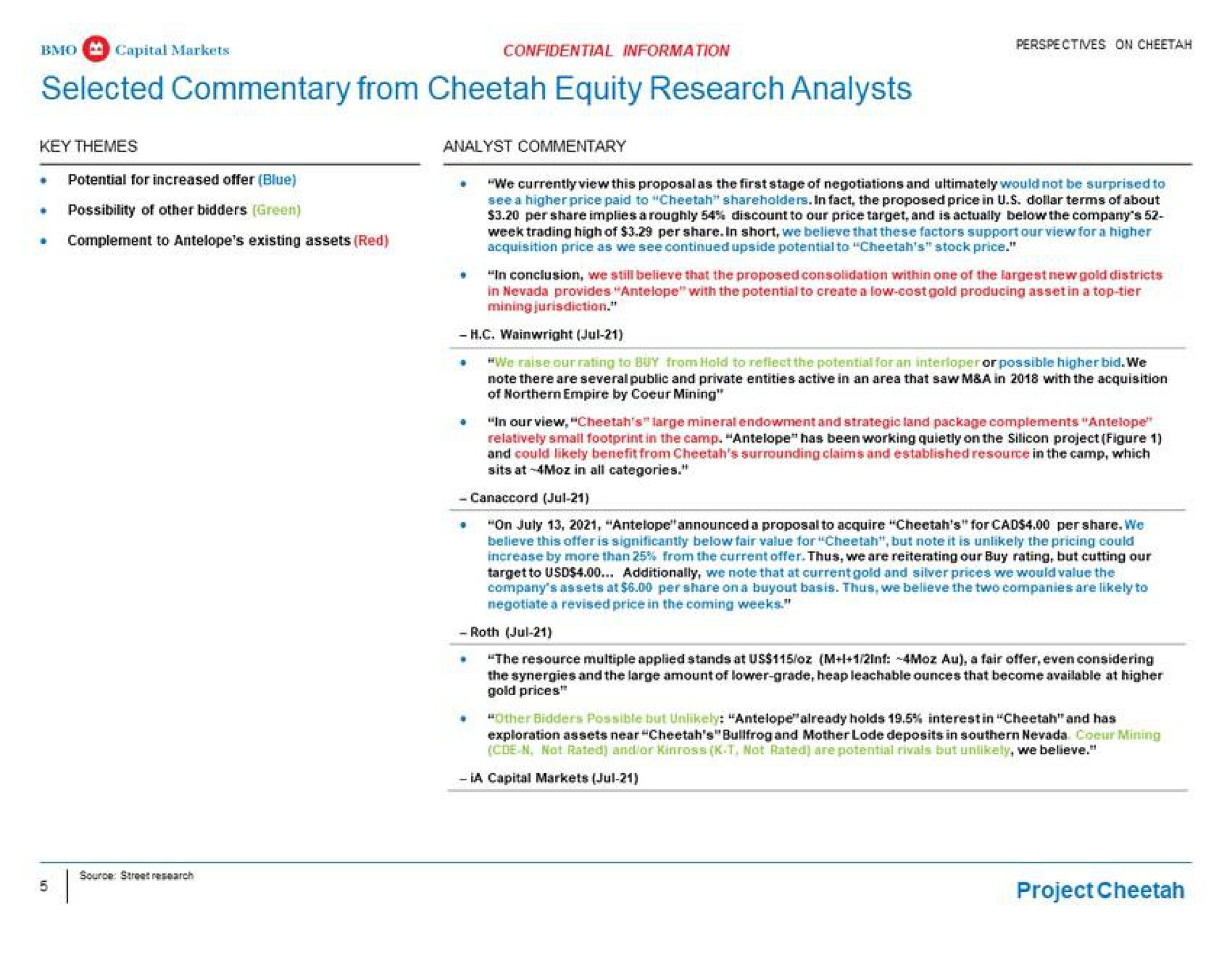 selected commentary from cheetah equity research analysts | BMO Capital Markets