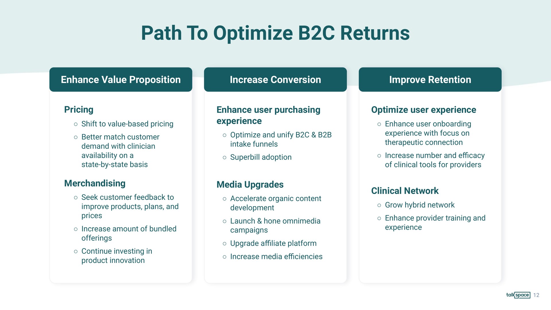 path to optimize returns | Talkspace