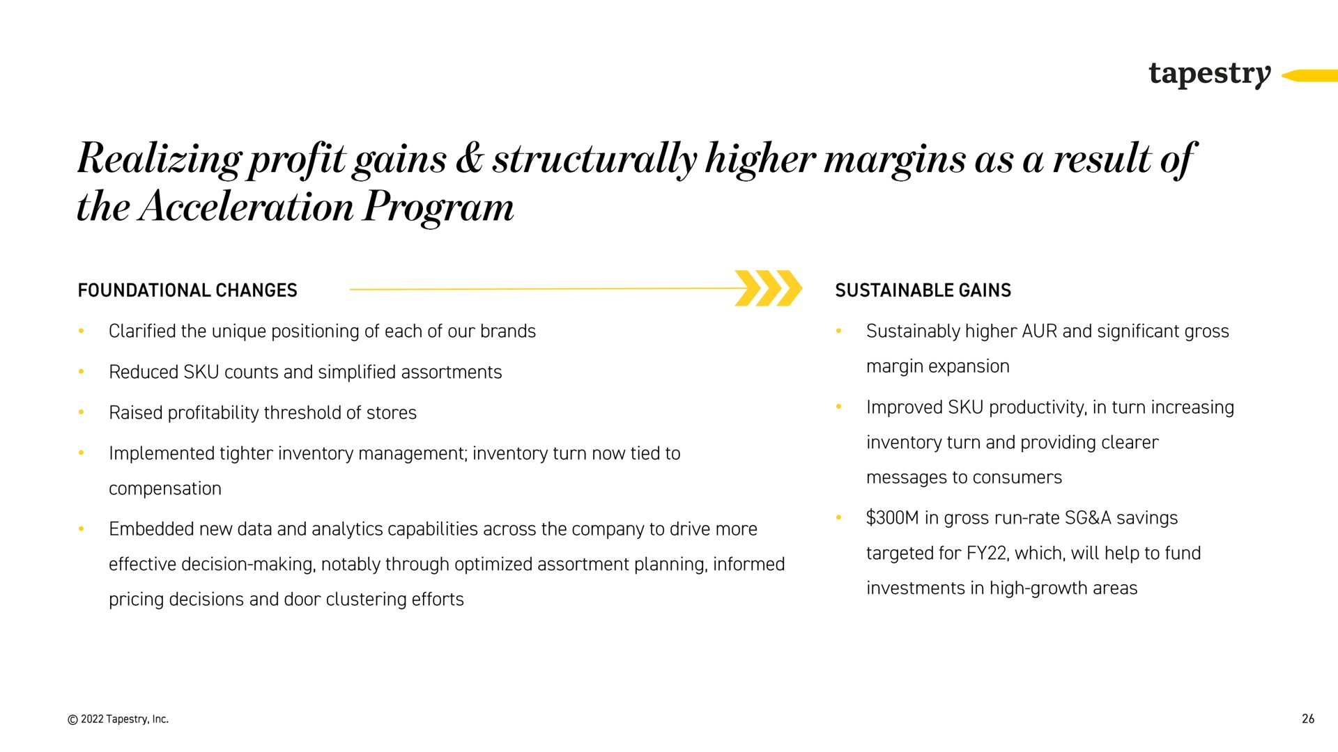 realizing profit gains structurally higher margins as a result of the acceleration program | Tapestry