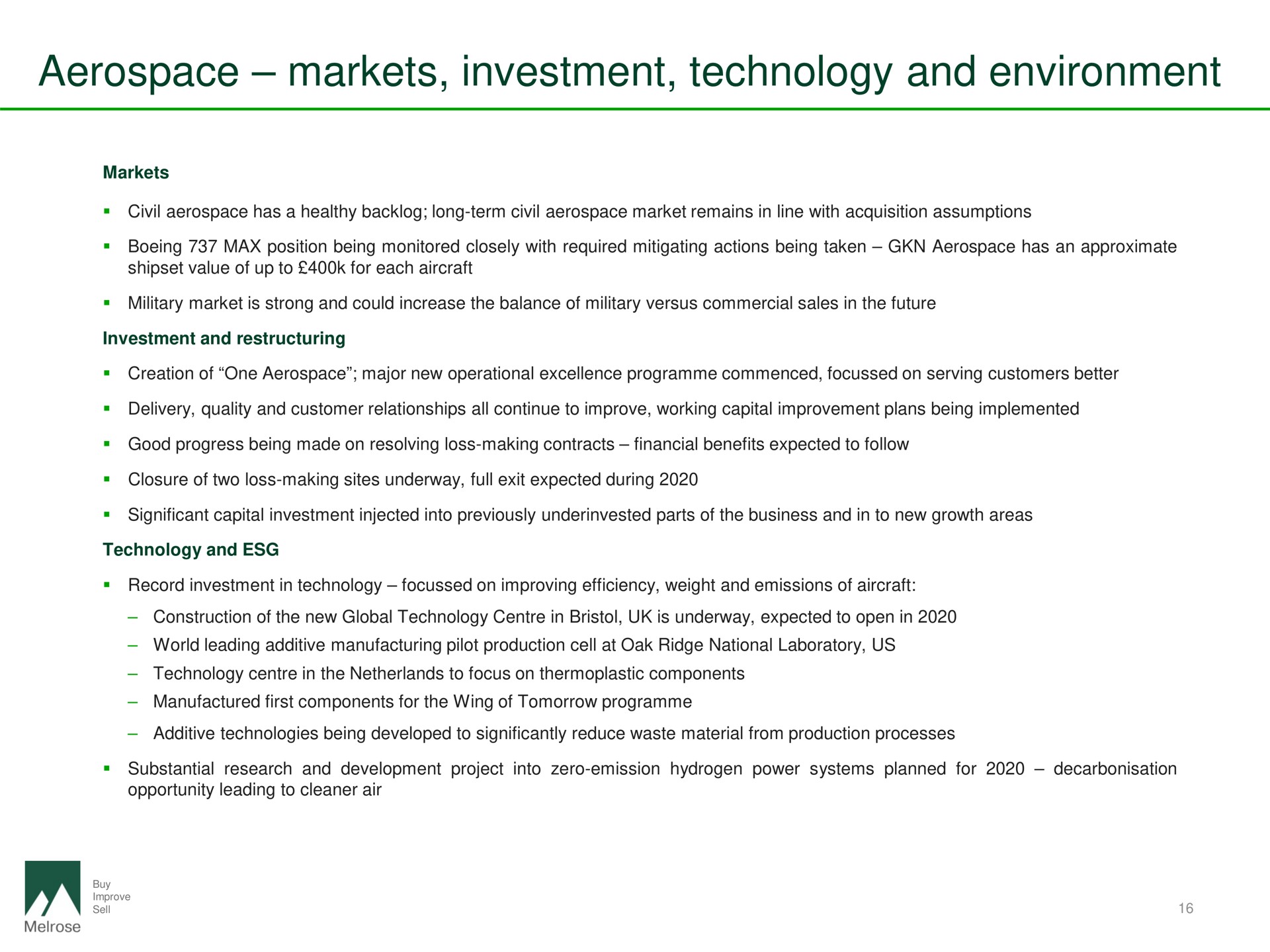 markets investment technology and environment | Melrose