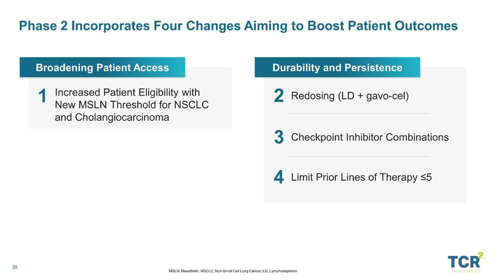 phase incorporates four changes aiming to boost patient outcomes inhibitor combinations | TCR2 Therapeutics