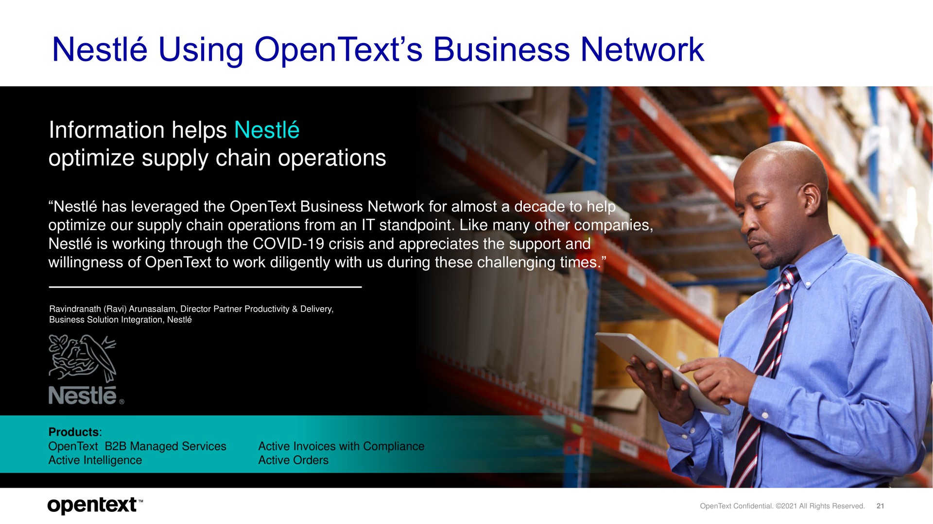 using business network information helps optimize supply chain operations nestle nestle | OpenText