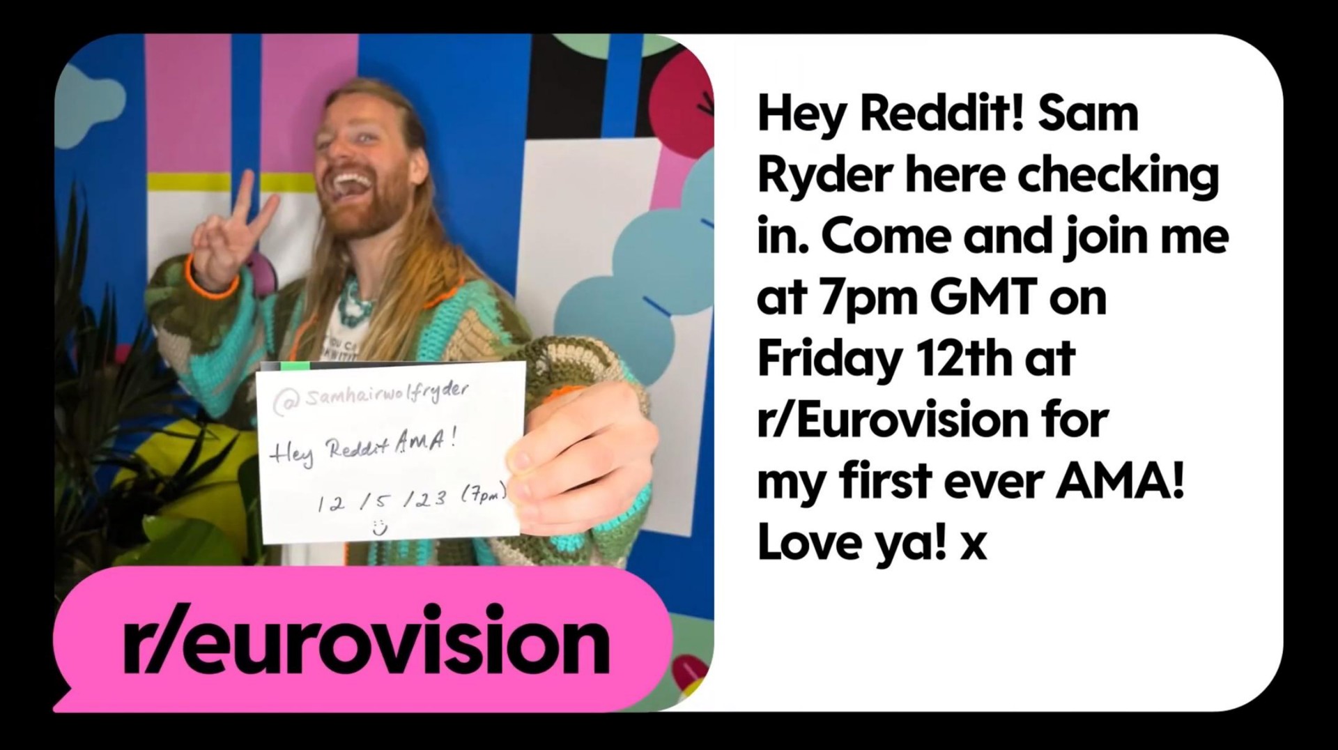 hey sam ryder here checking in come and join me at on at for my first ever ama love | Reddit