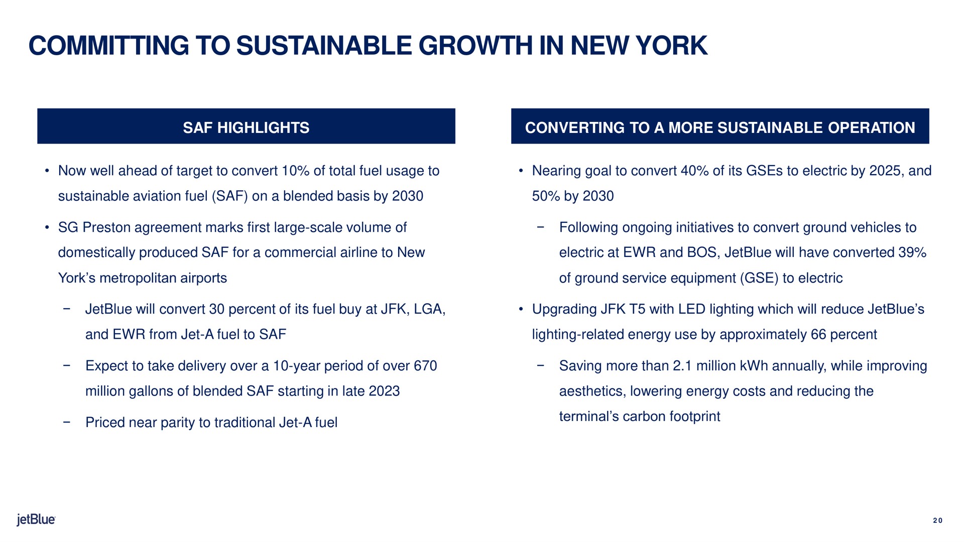 committing to sustainable growth in new york priced near parity traditional jet a fuel terminal carbon footprint | jetBlue
