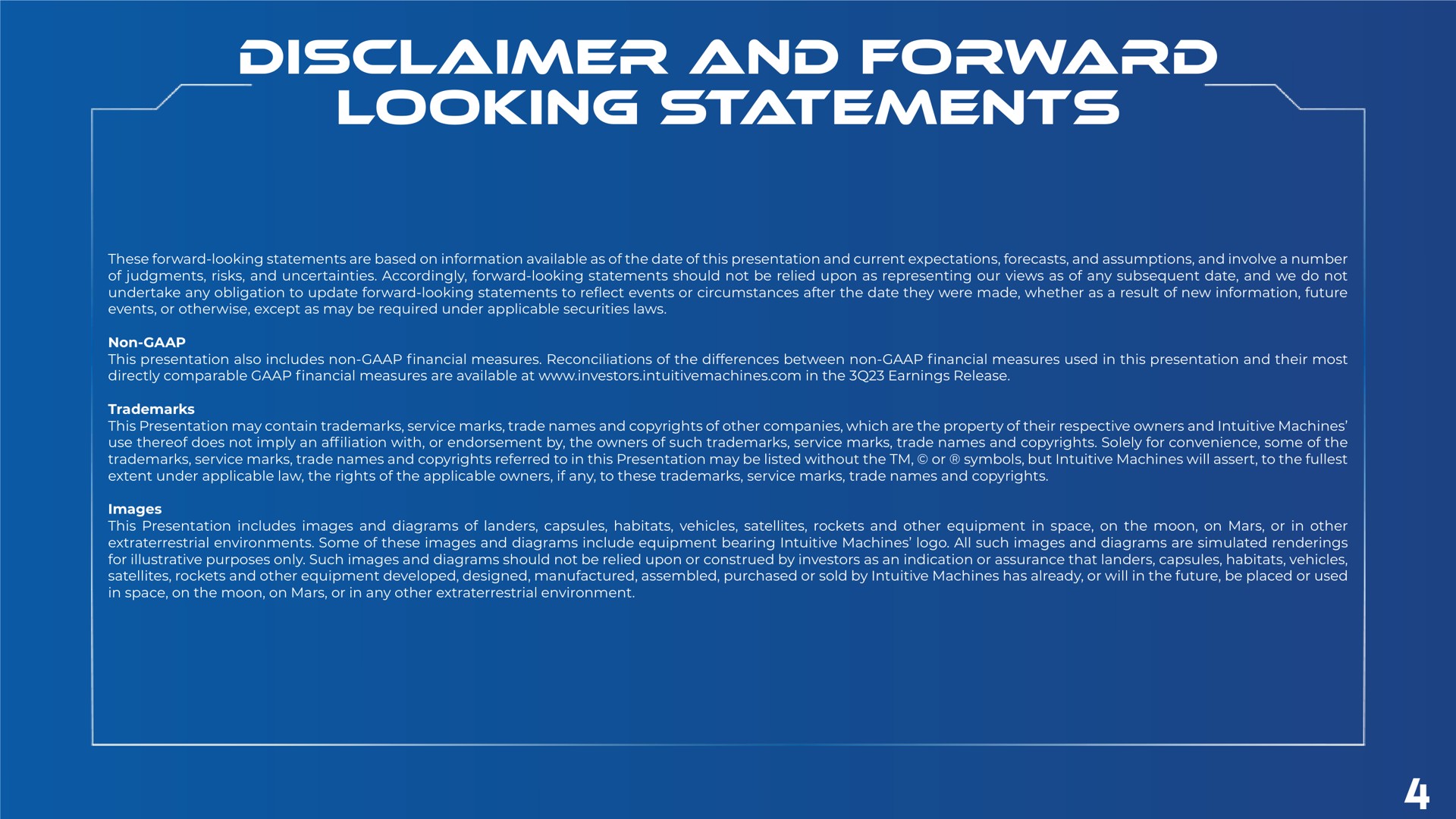 disclaimer and forward looking statements in | Intuitive Machines