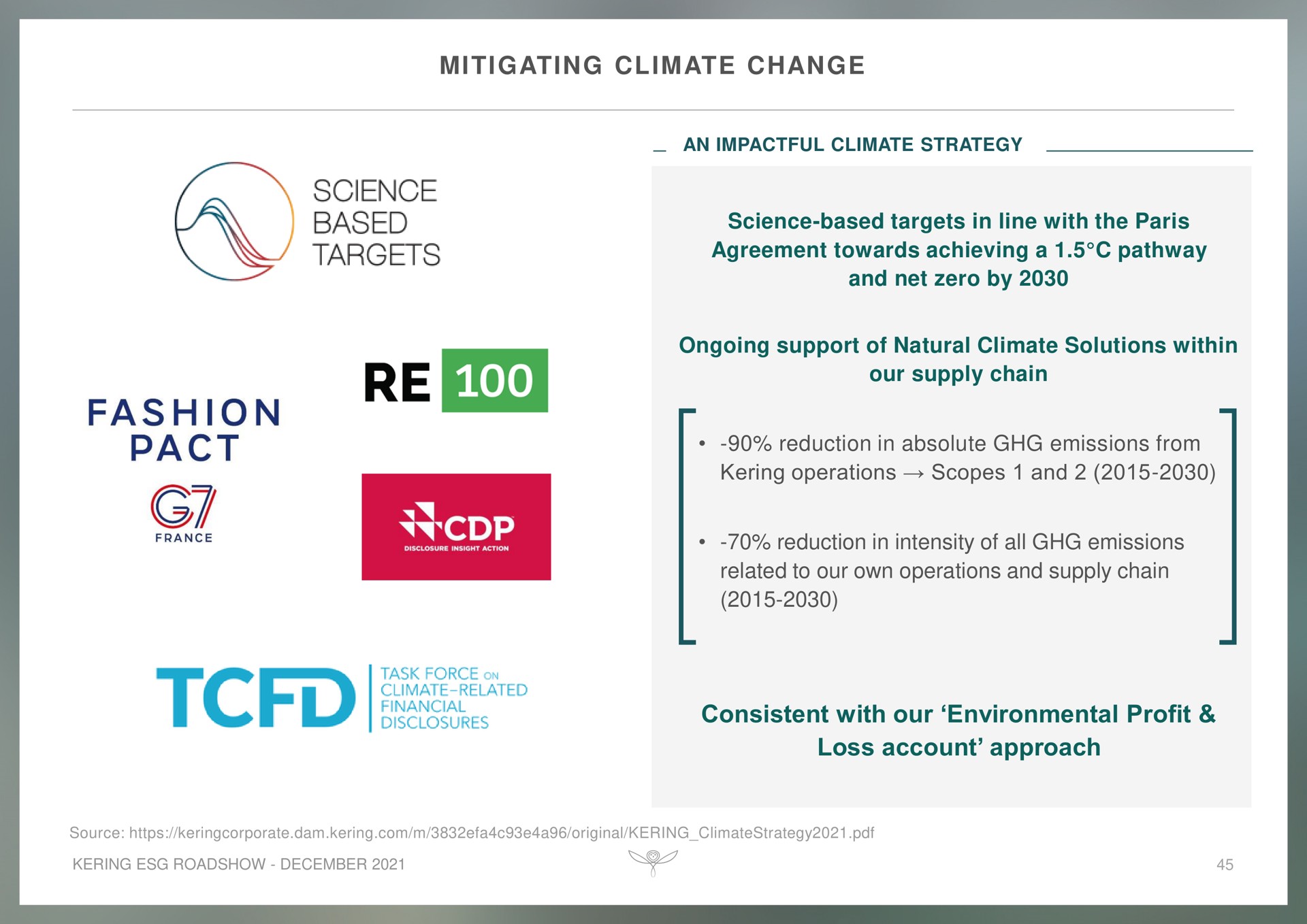 mitigating climate change consistent with our environmental profit loss account approach science based targets fashion pact | Kering