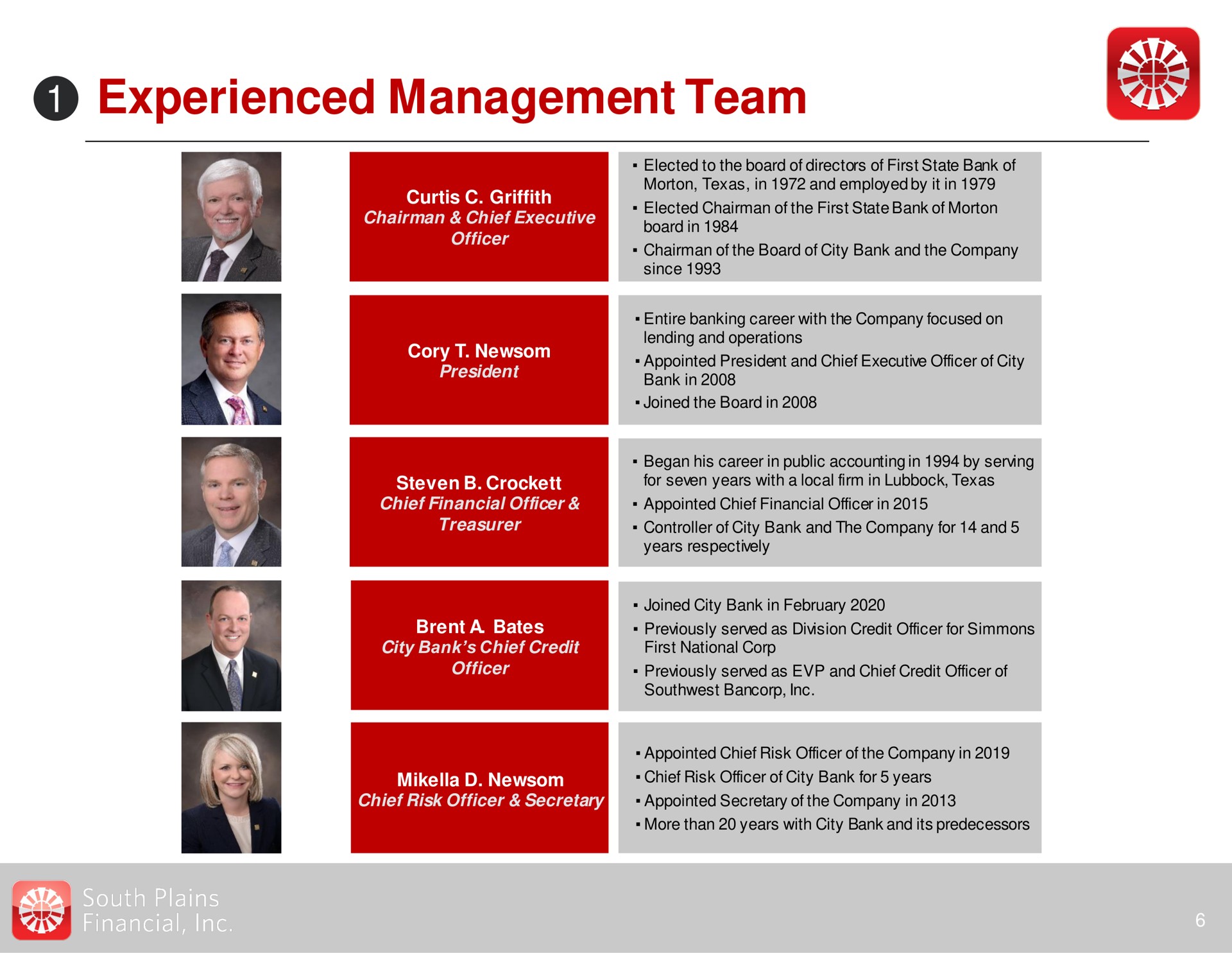 experienced management team | South Plains Financial