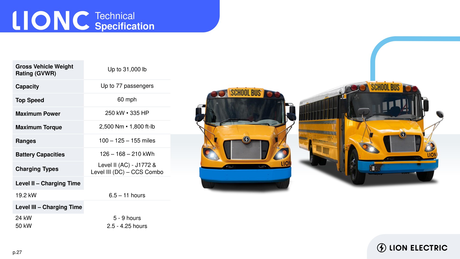 technical specification a up to capacity up to passengers maximum torque hours lion electric | Lion Electric