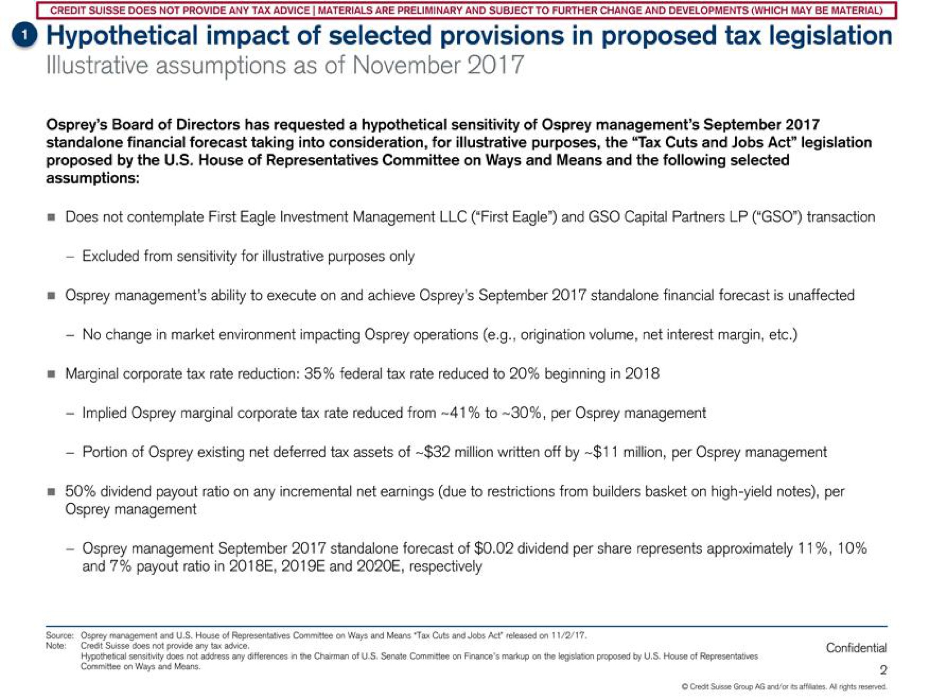 hypothetical impact of selected provisions i in illustrative assumptions as of | Credit Suisse