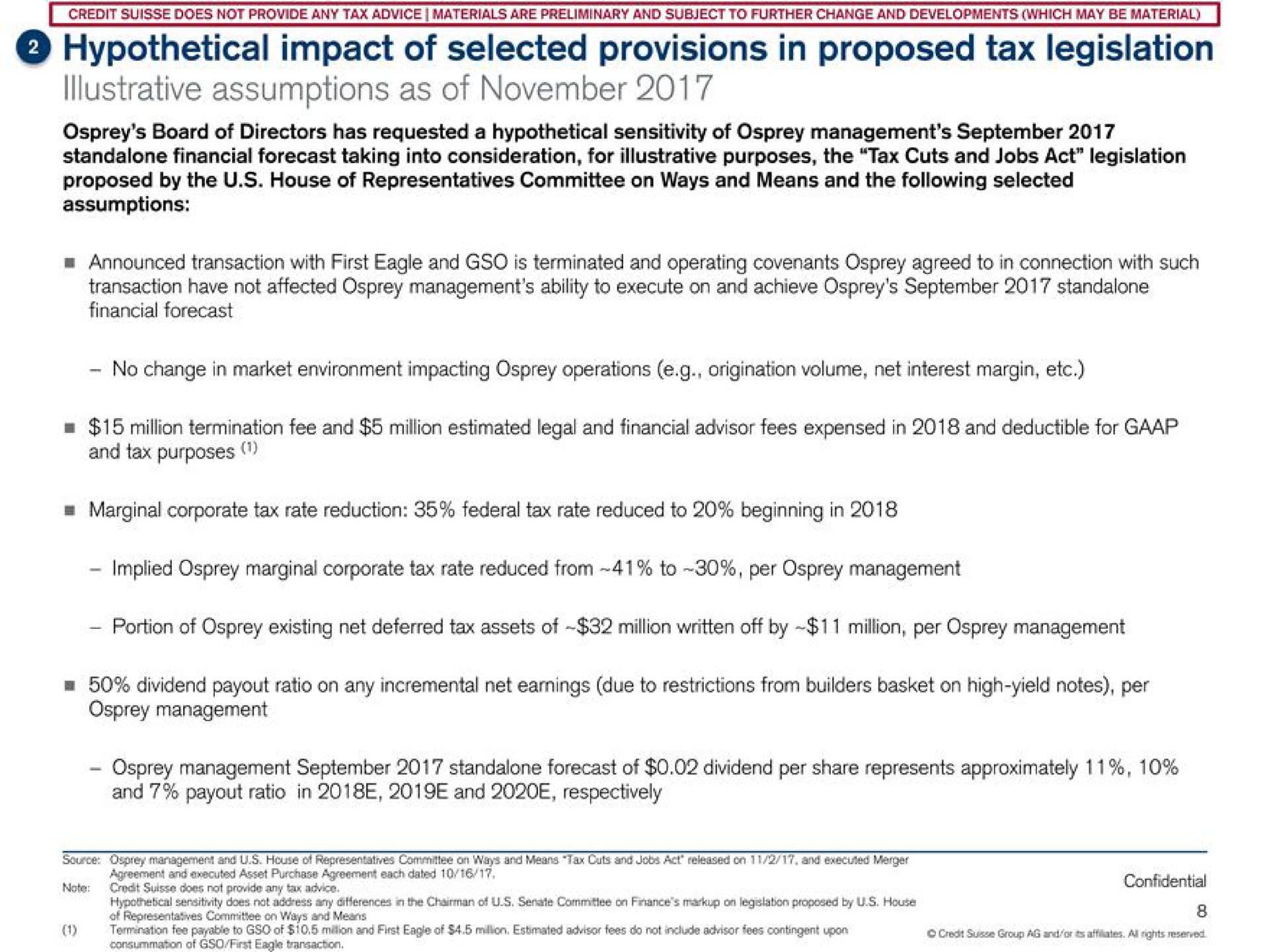 hypothetical impact of selected provisions in in illustrative assumptions as of | Credit Suisse