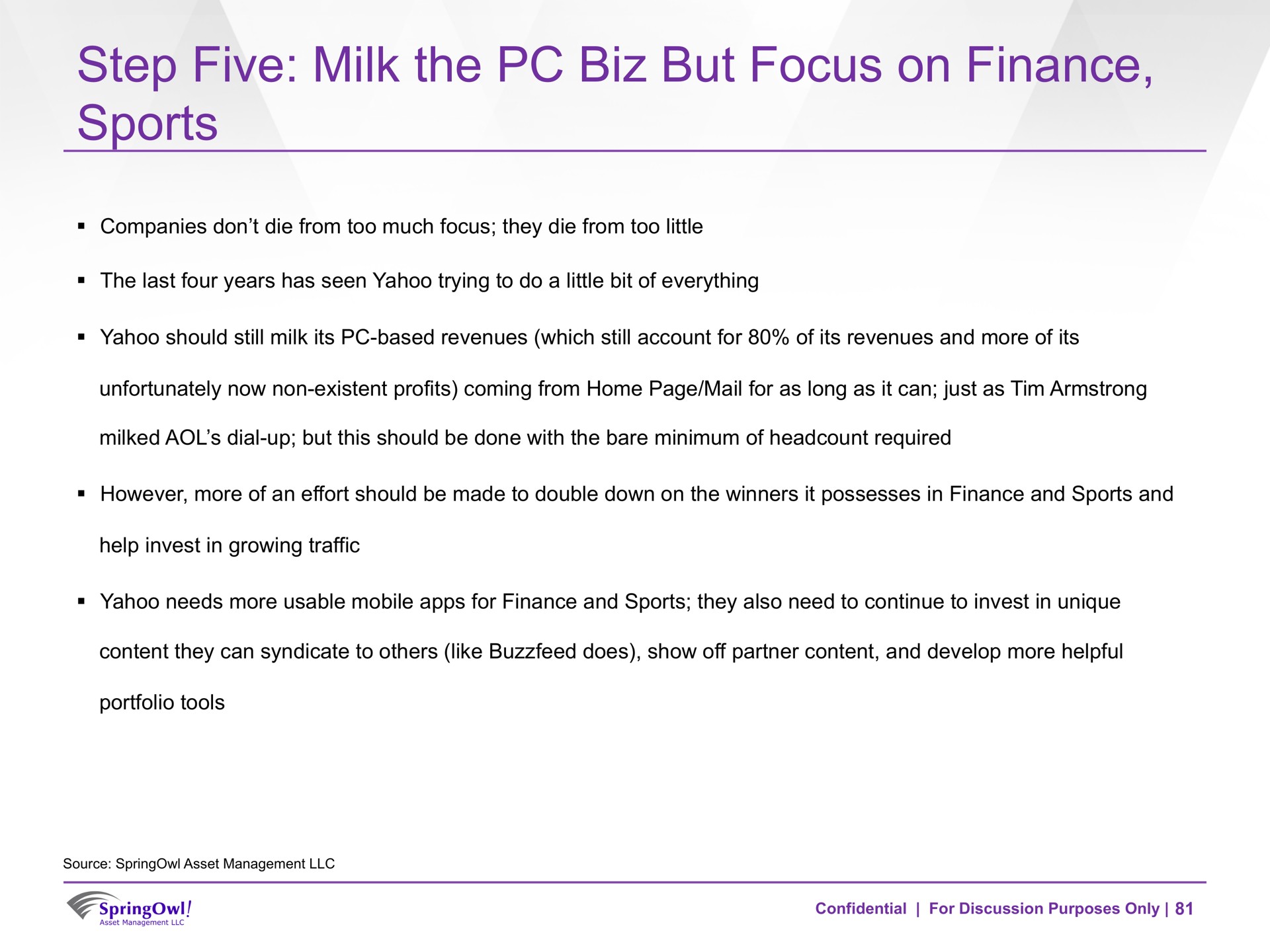 step five milk the biz but focus on finance sports | SpringOwl