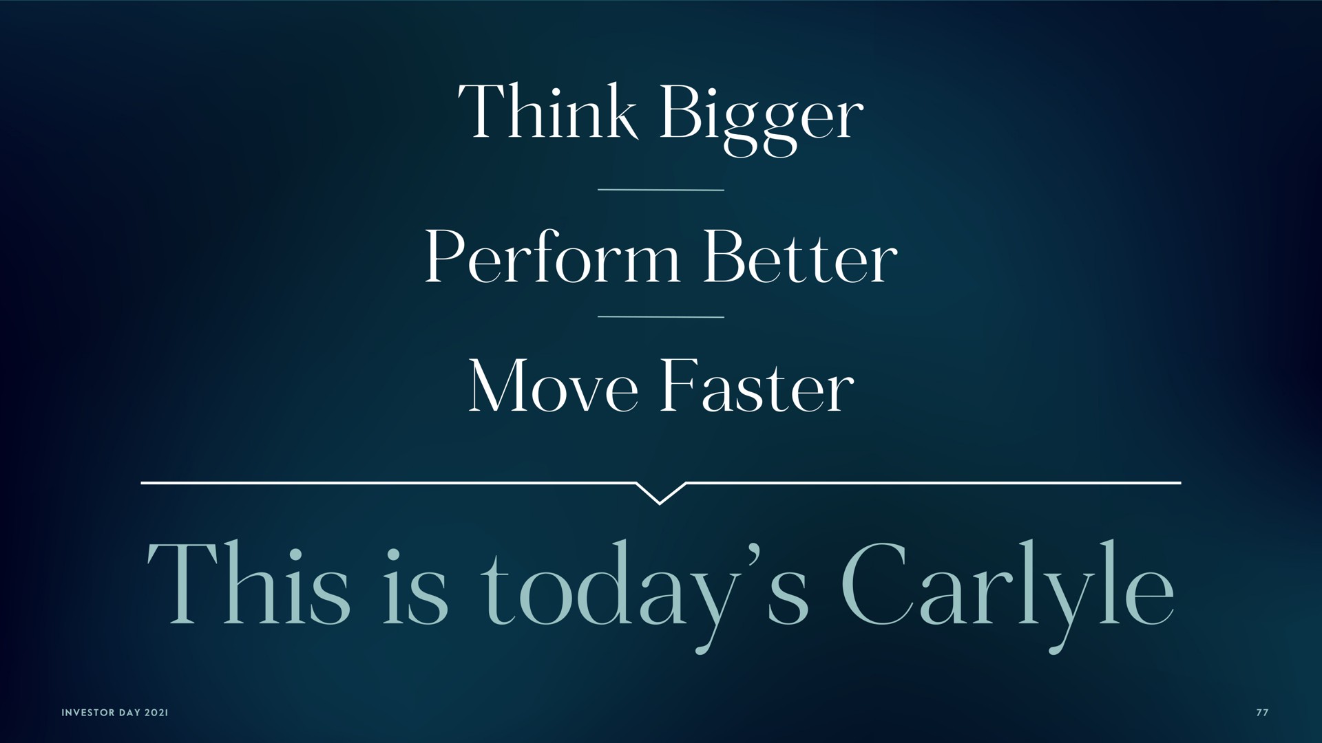 think bigger perform better move faster this is today | Carlyle