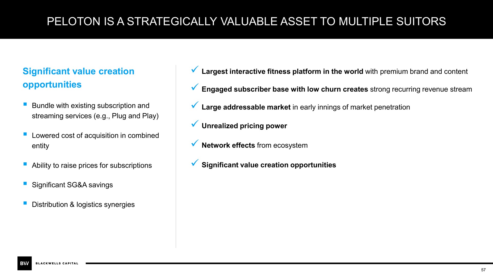 peloton is a strategically valuable asset to multiple suitors | Blackwells Capital