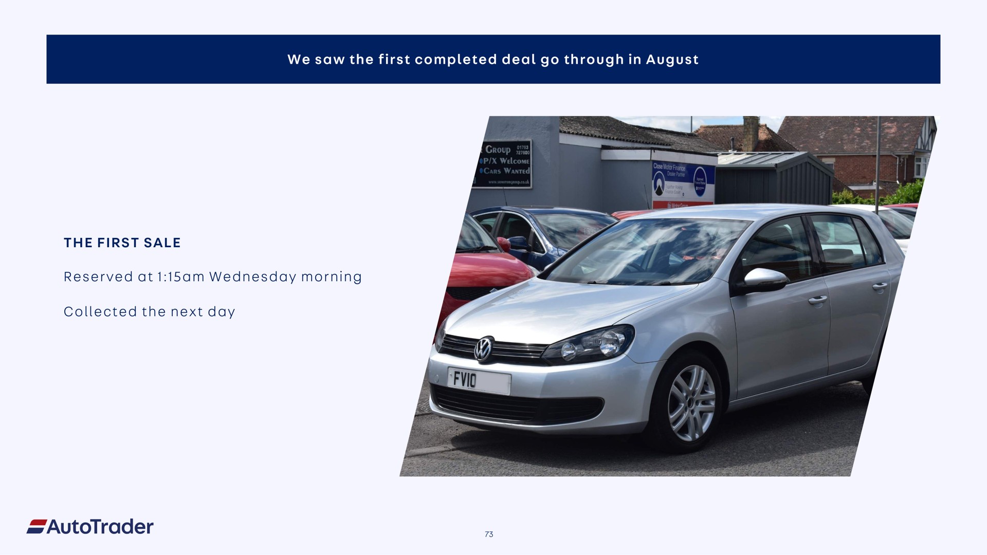 we saw the first completed deal go through in august the first sale reserved at am morning collected the next day a | Auto Trader Group