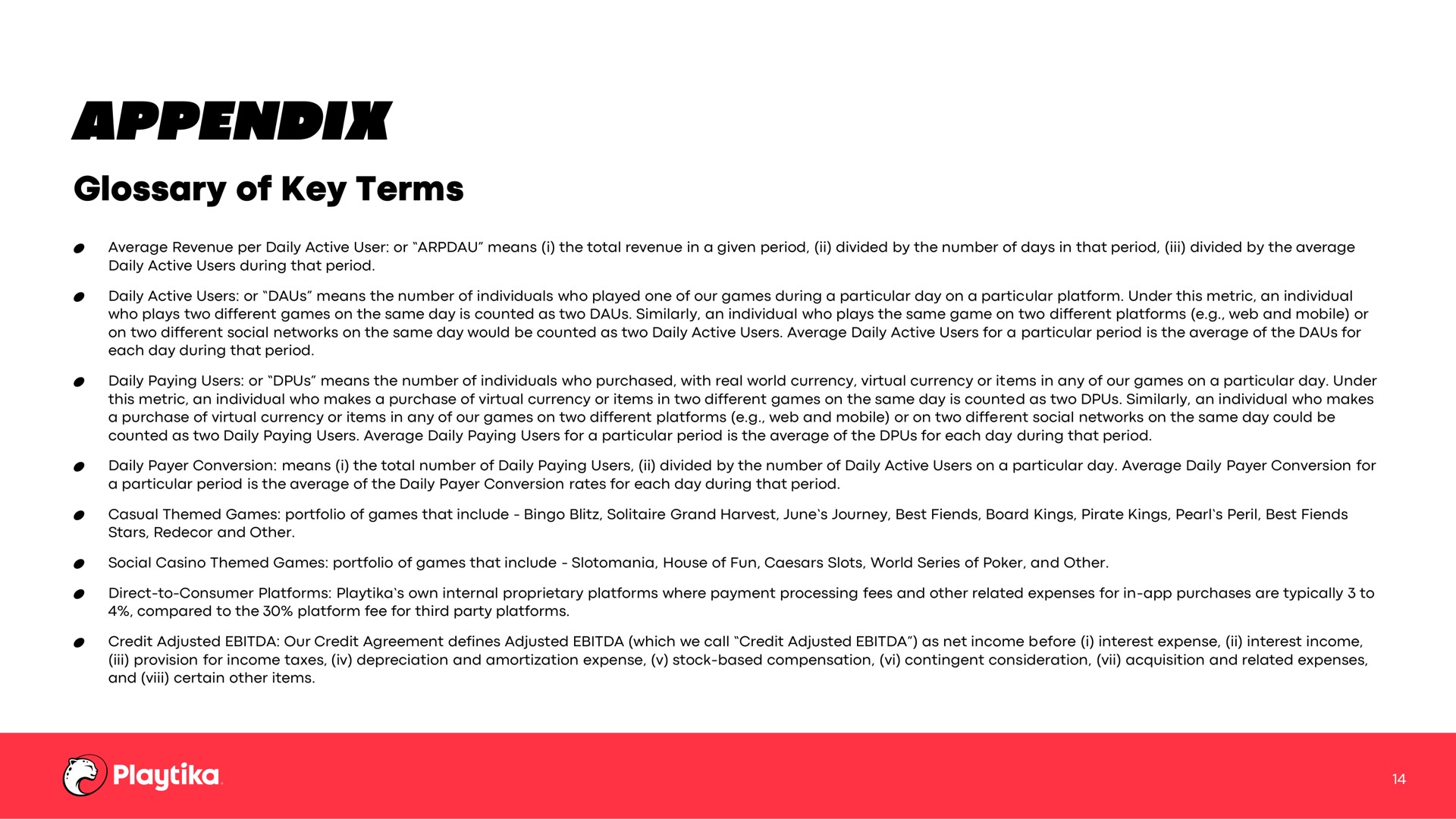 appendix glossary of key terms | Playtika