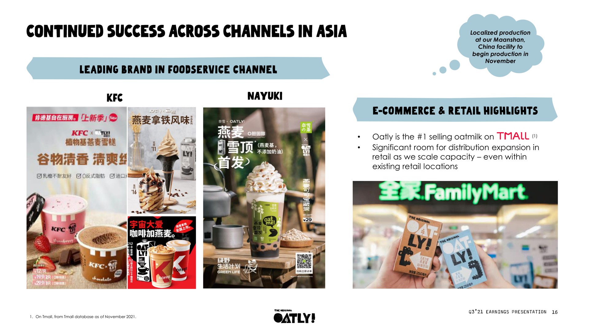 is the selling on significant room for distribution expansion in retail as we scale capacity even within existing retail locations continued success across channels a swiss ame rues | Oatly