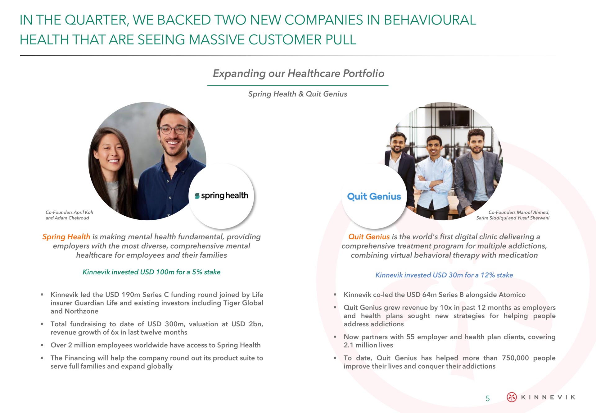 in the quarter we backed two new companies in health that are seeing massive customer pull | Kinnevik