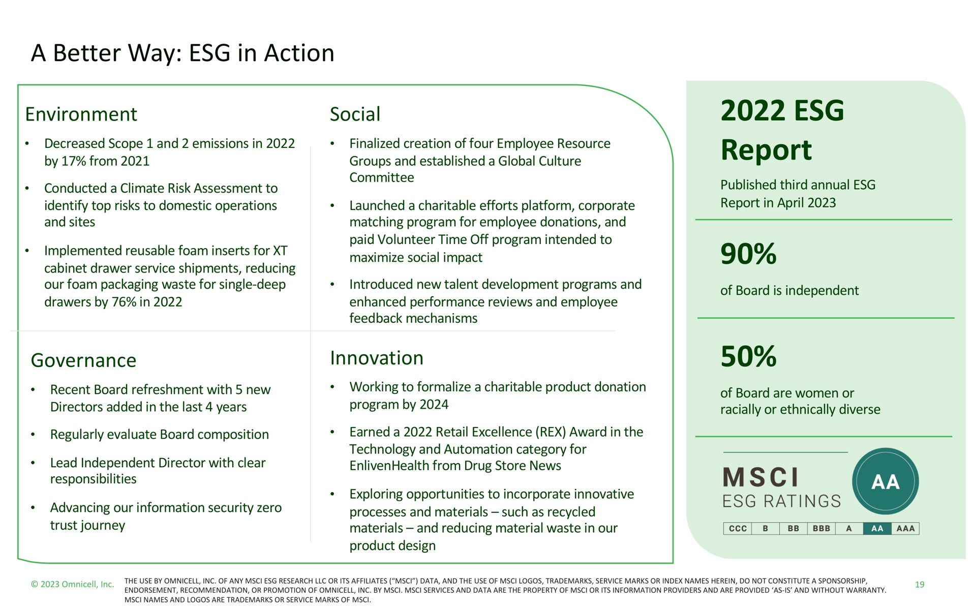 a better way in action environment governance social innovation report ratings | Omnicell