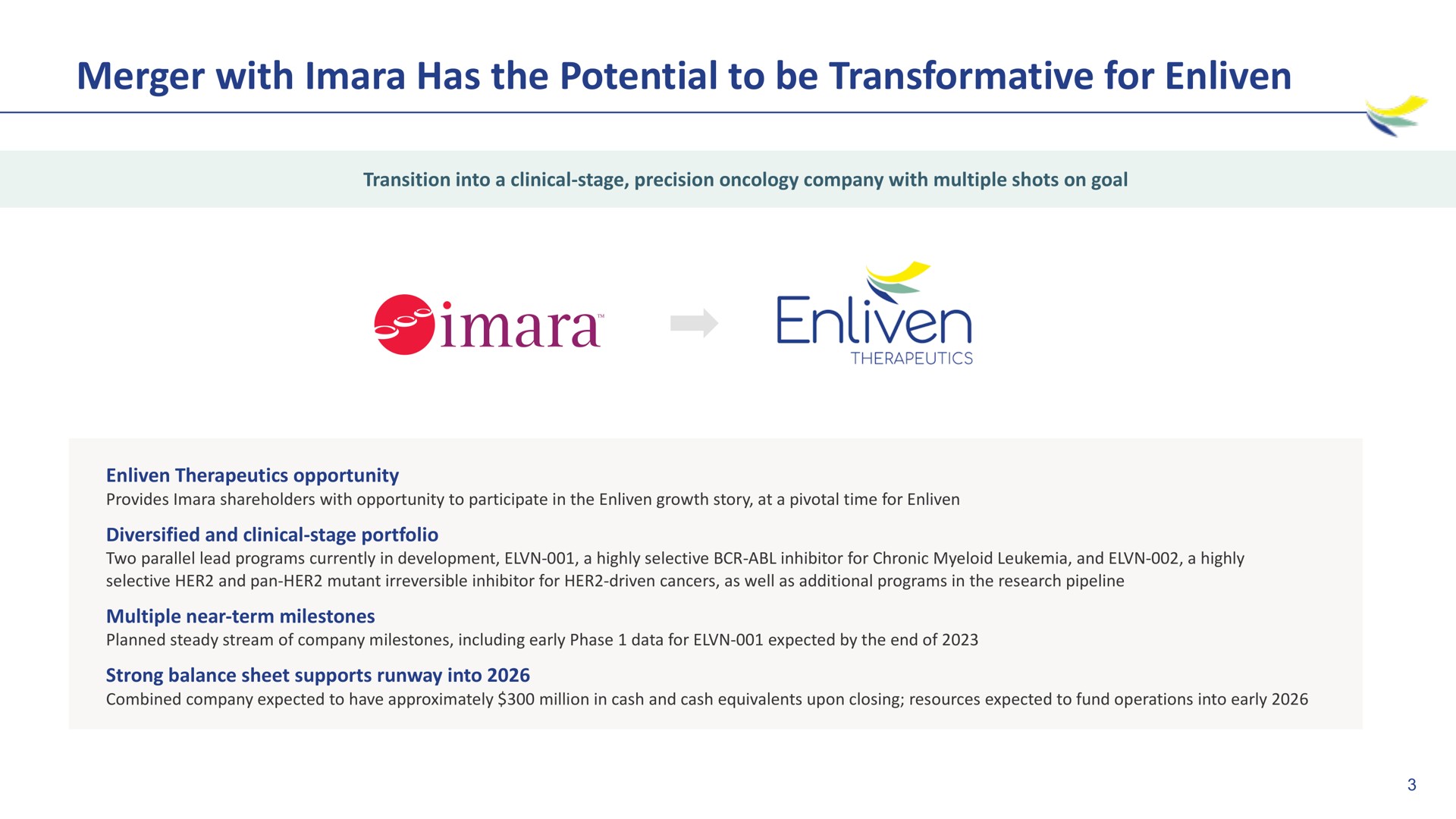 merger with has the potential to be transformative for enliven | Imara
