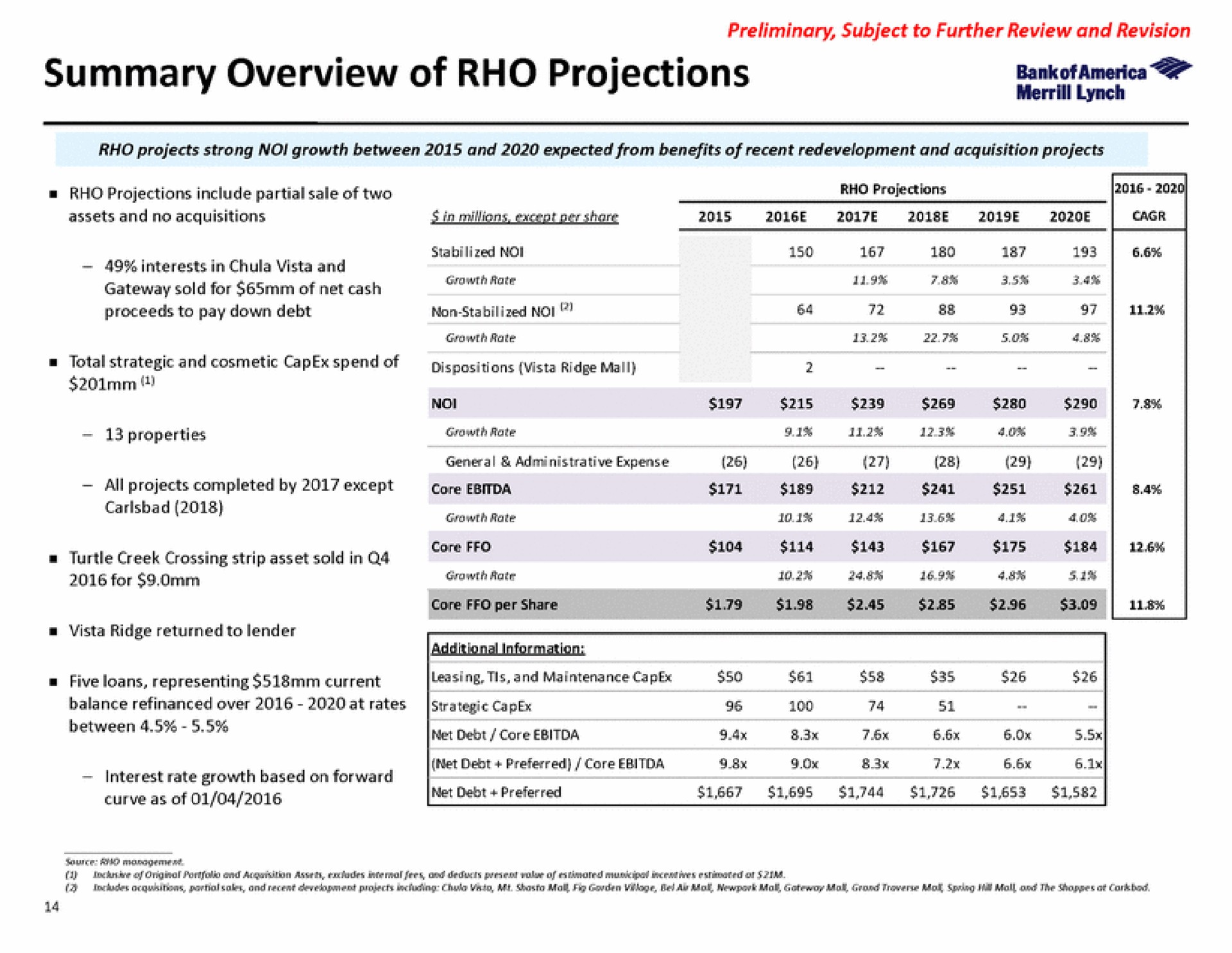 summary overview of rho projections lynch | Bank of America