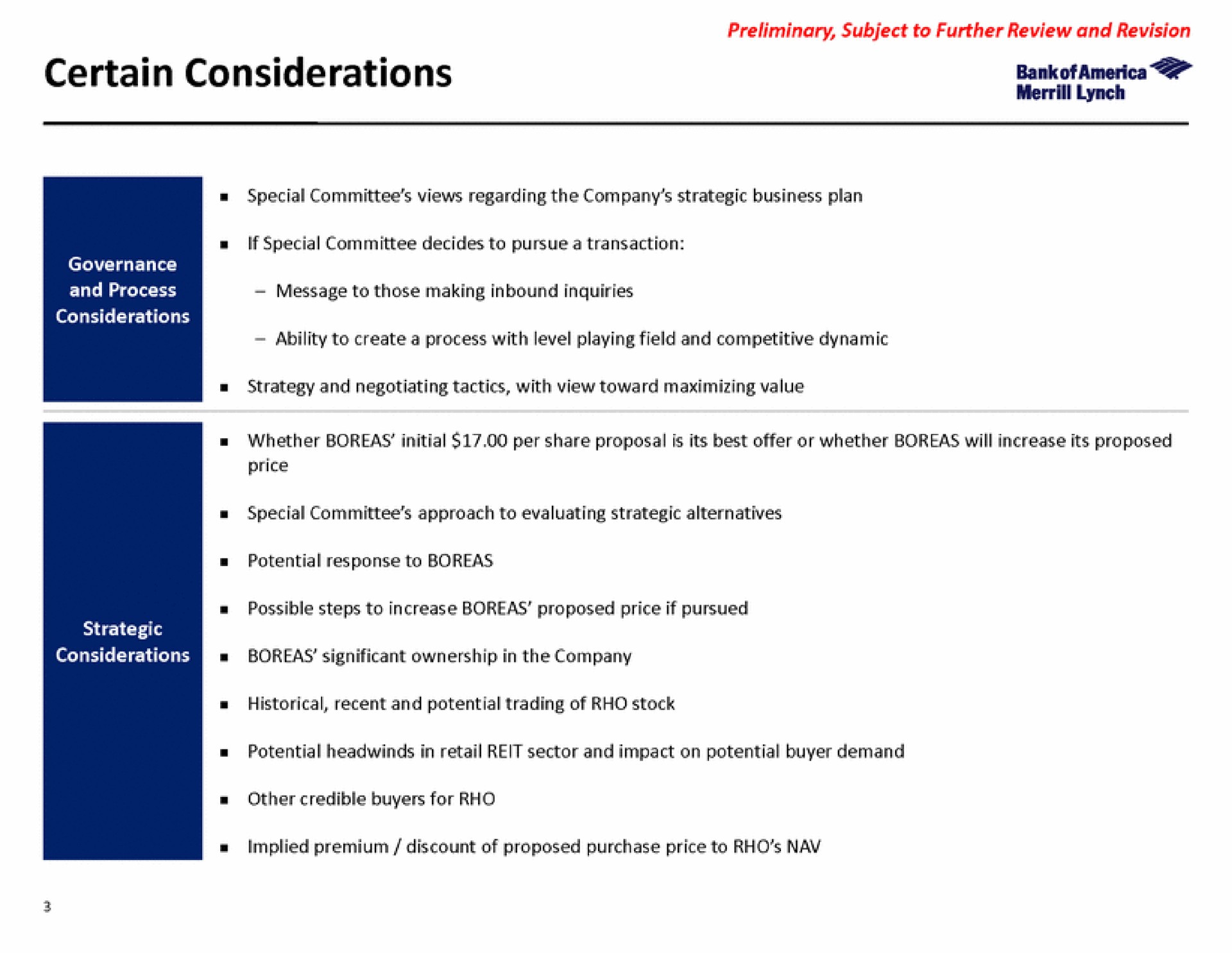 certain considerations | Bank of America