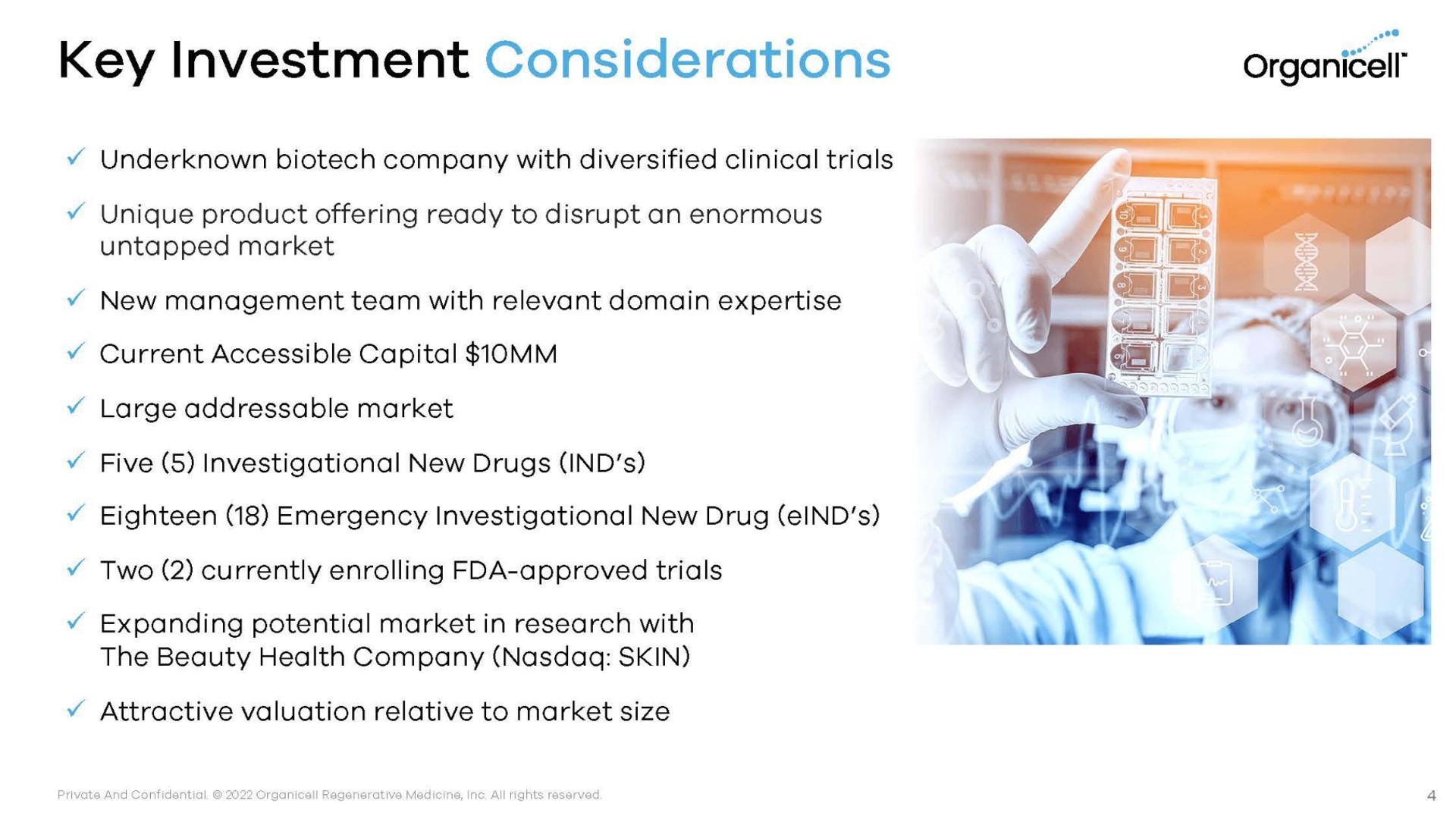 key investment considerations | Organicell Regenerative Medicine
