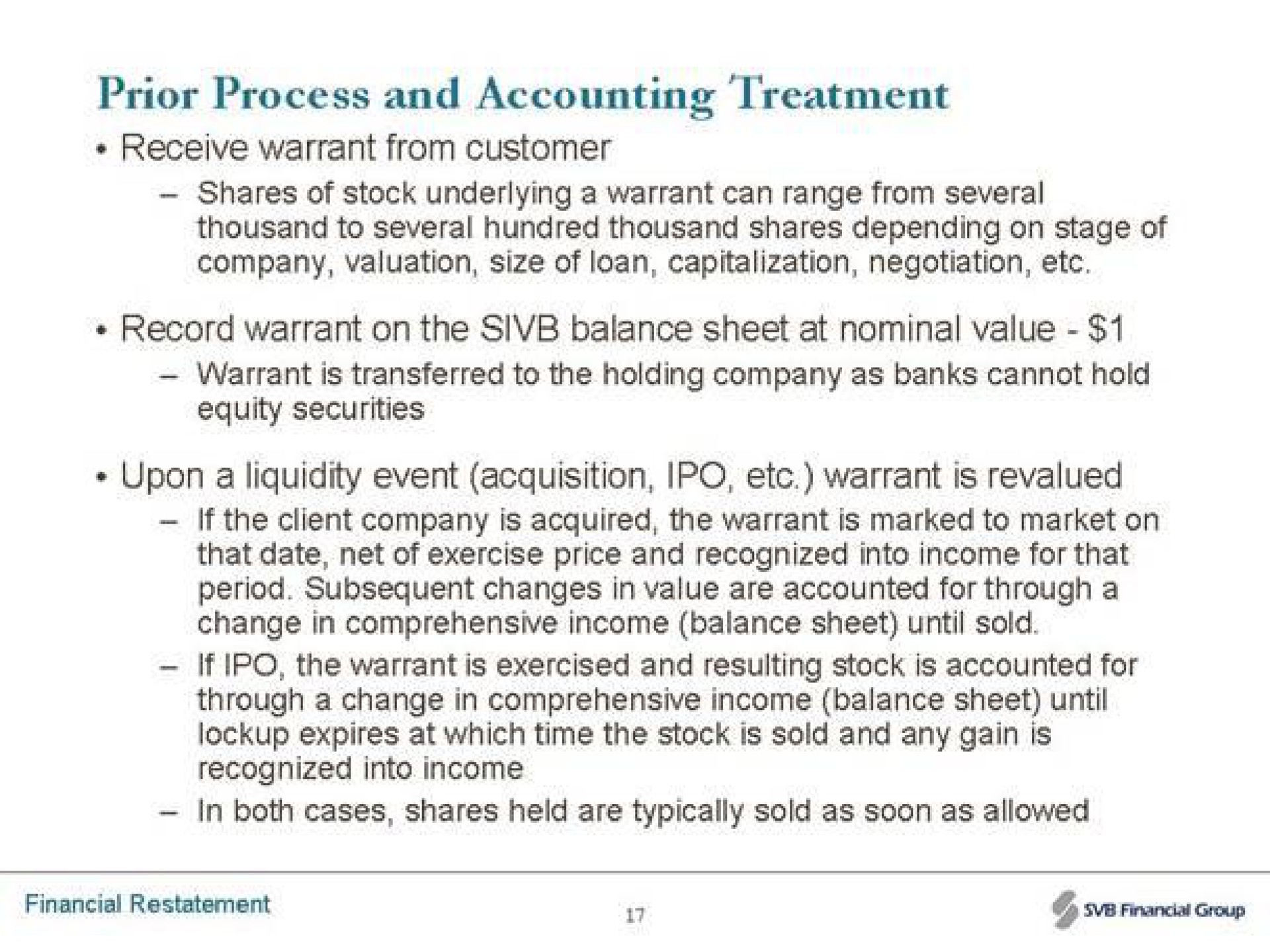 prior process and accounting treatment | Silicon Valley Bank