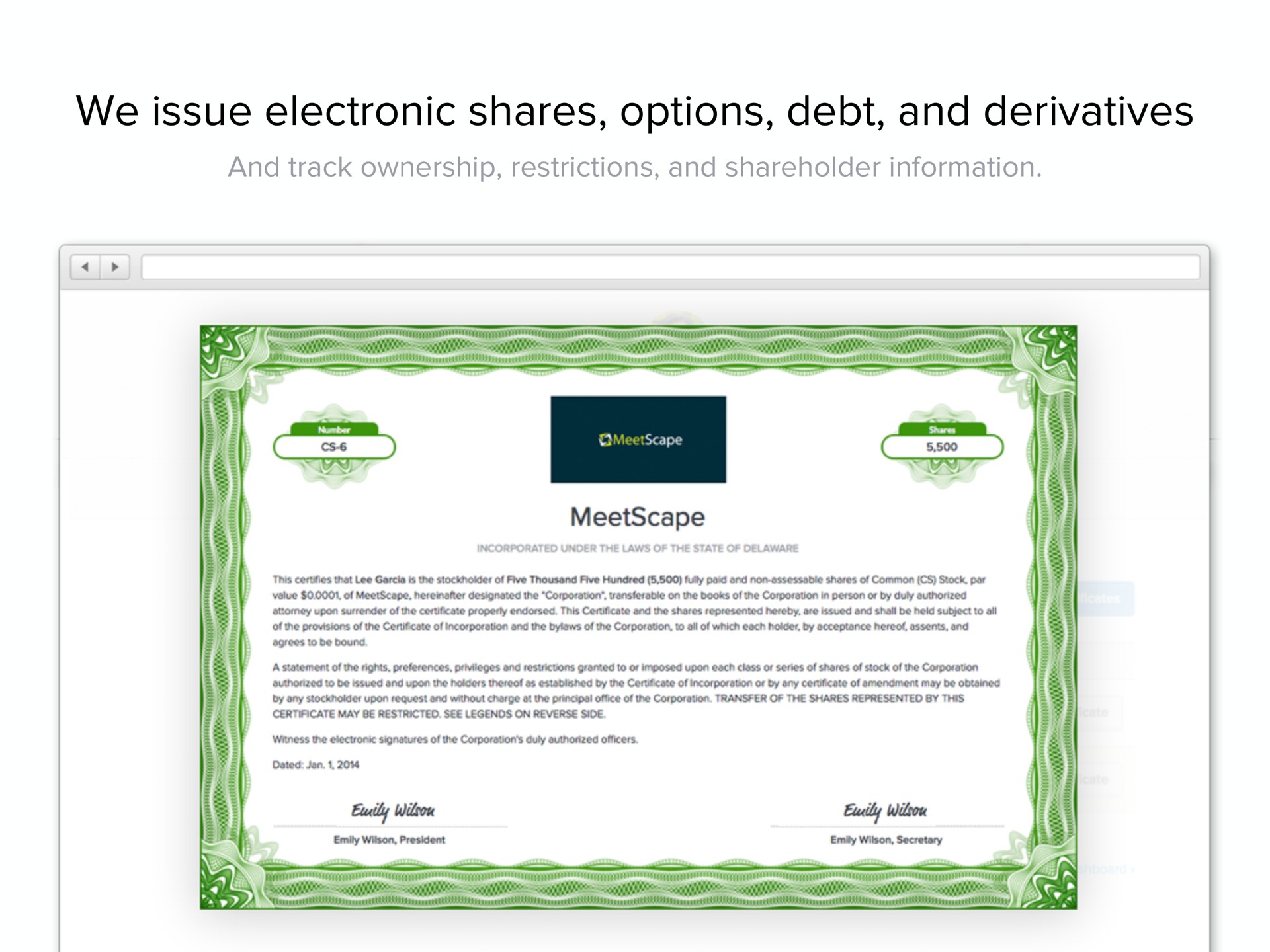 we issue electronic shares options debt and derivatives | Carta