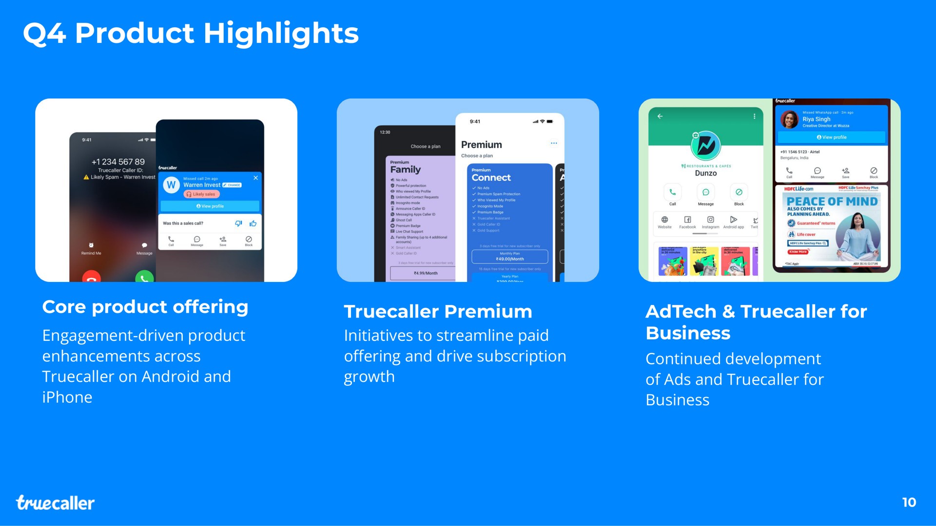 product highlights core product offering premium for business coy of ads and | Truecaller
