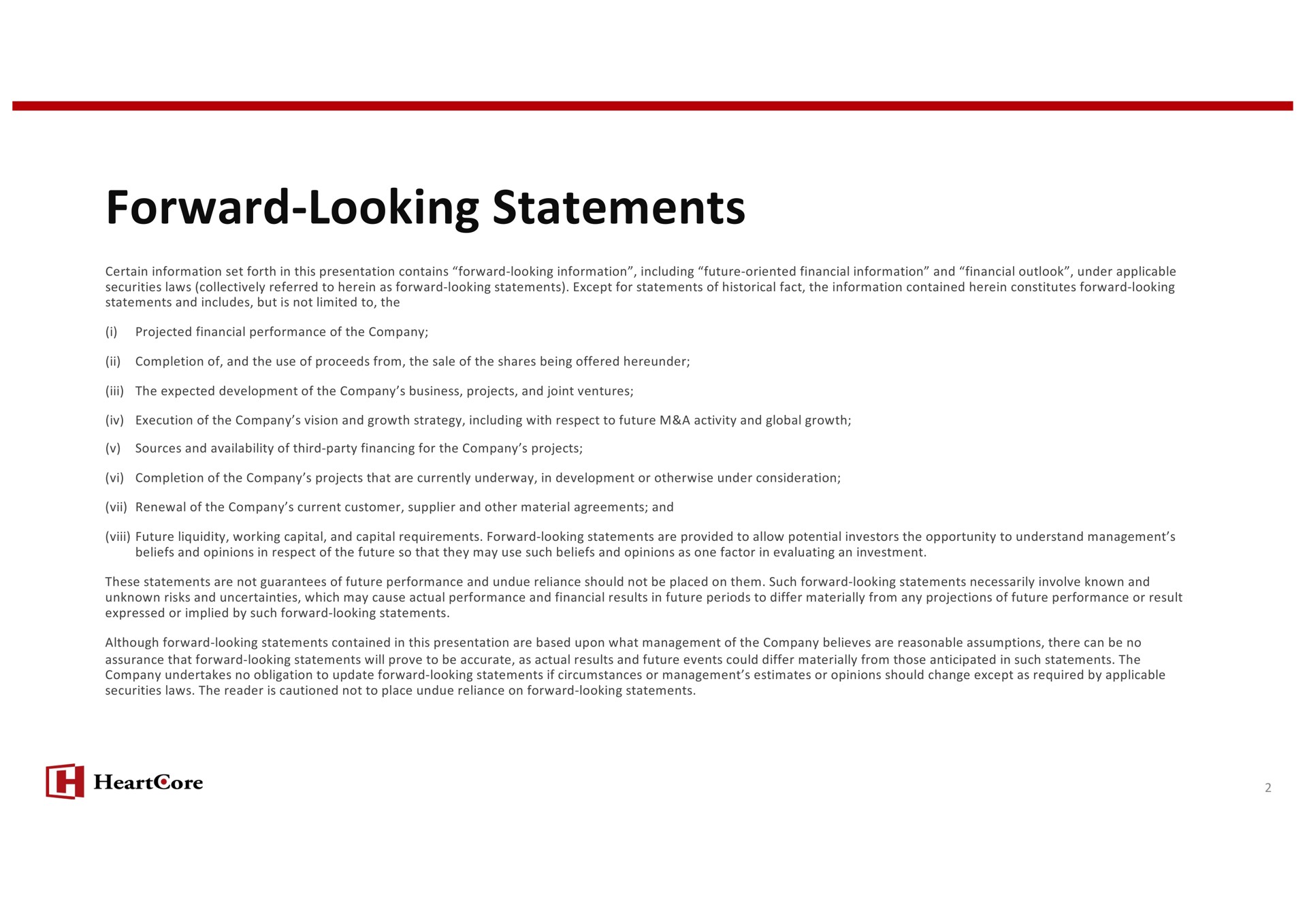 forward looking statements | HeartCore Enterprises
